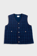 Quilted Gilet - Indigo Textured Check