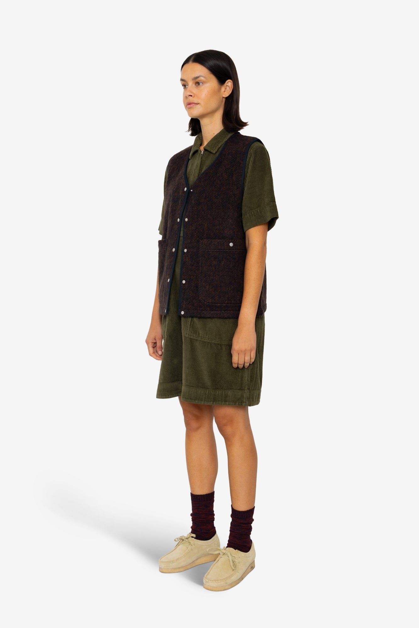 Quilted Gilet - Navy Espresso Brushed Wool
