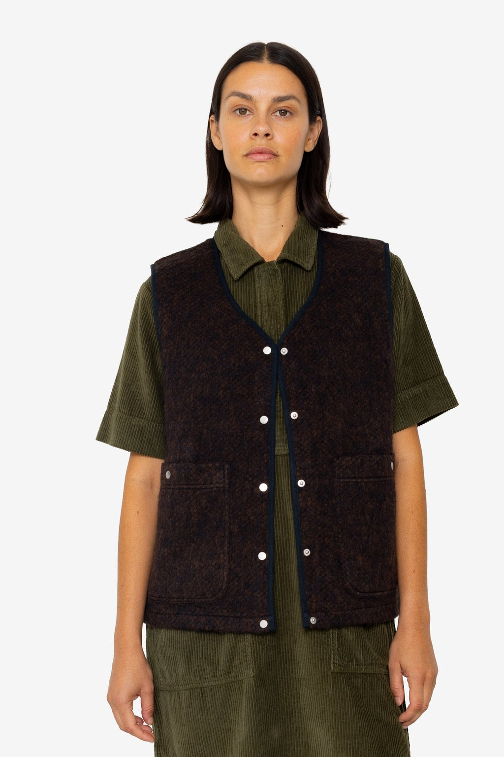 Quilted Gilet - Navy Espresso Brushed Wool