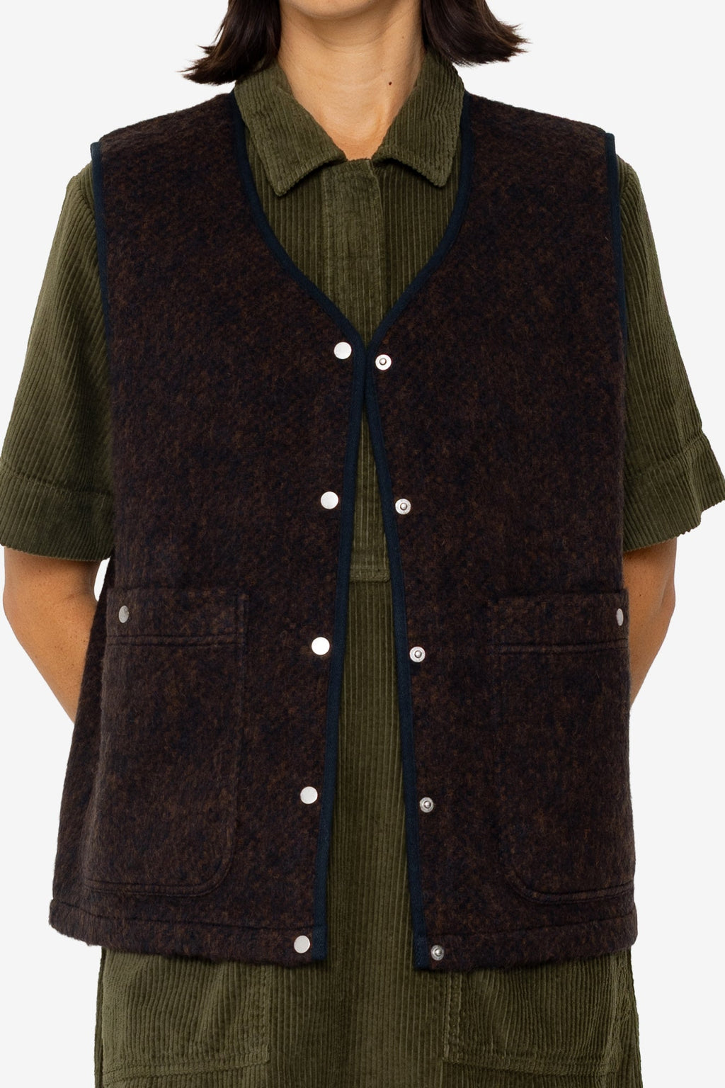 Quilted Gilet - Navy Espresso Brushed Wool