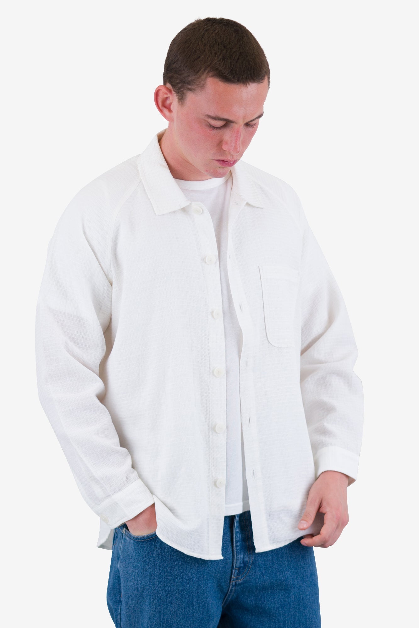 Raglan Shirt - White Dropstitch Waffle