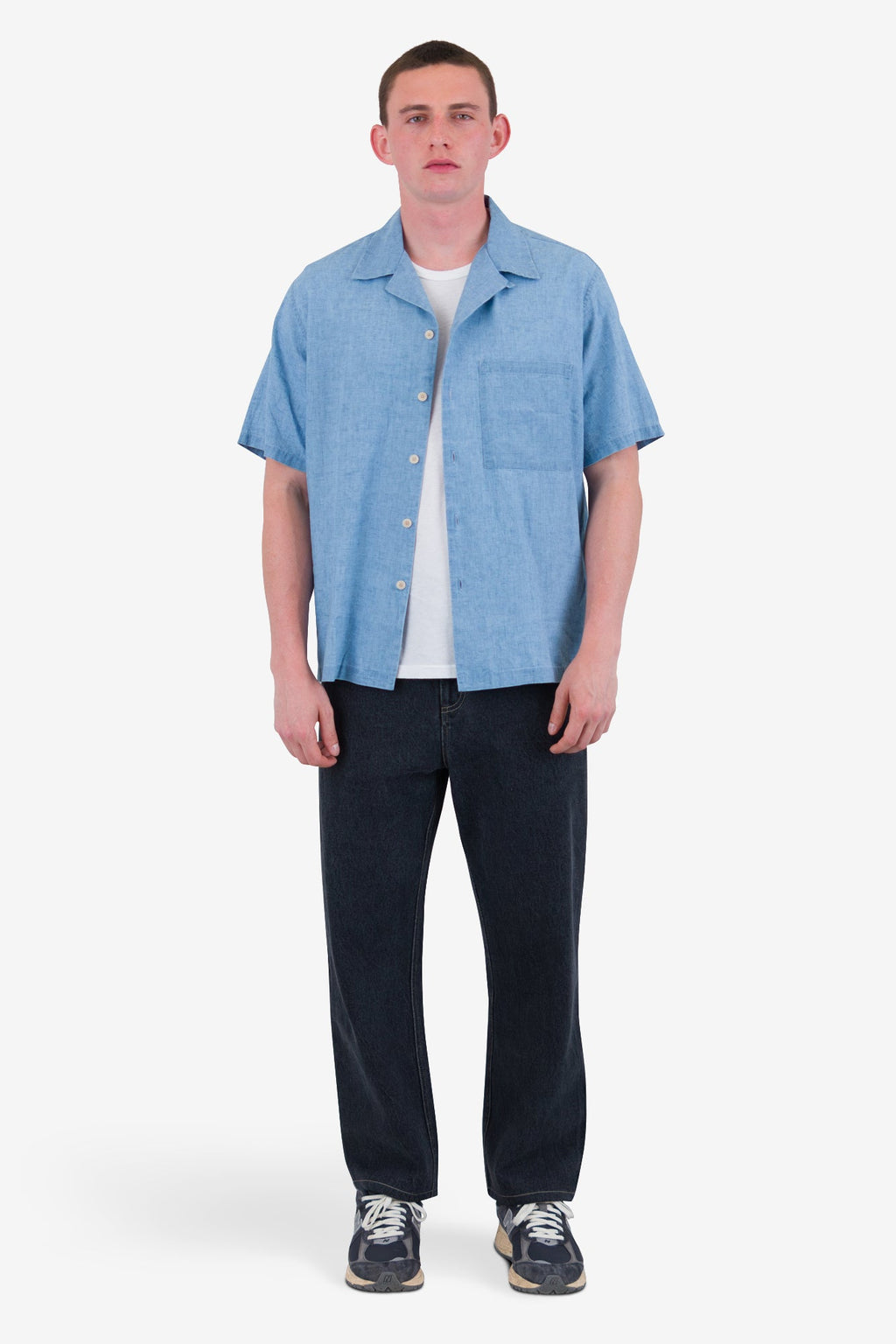 Relaxed Soft Collar Shirt - Indigo Microcheck