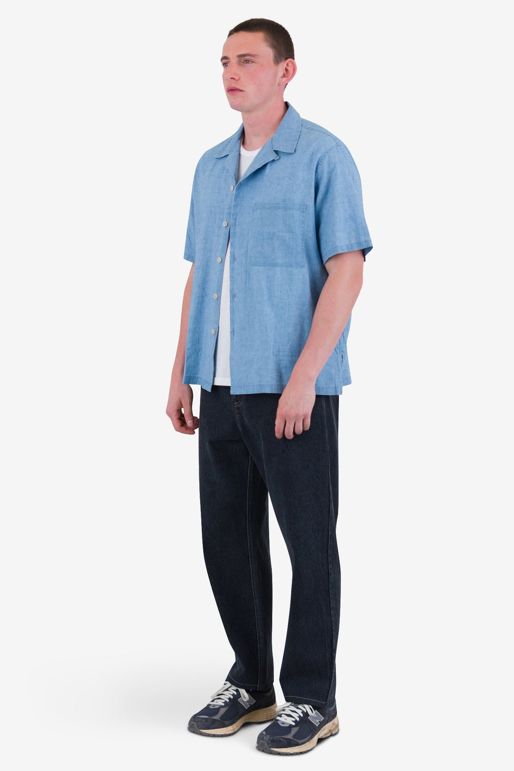Relaxed Soft Collar Shirt - Indigo Microcheck
