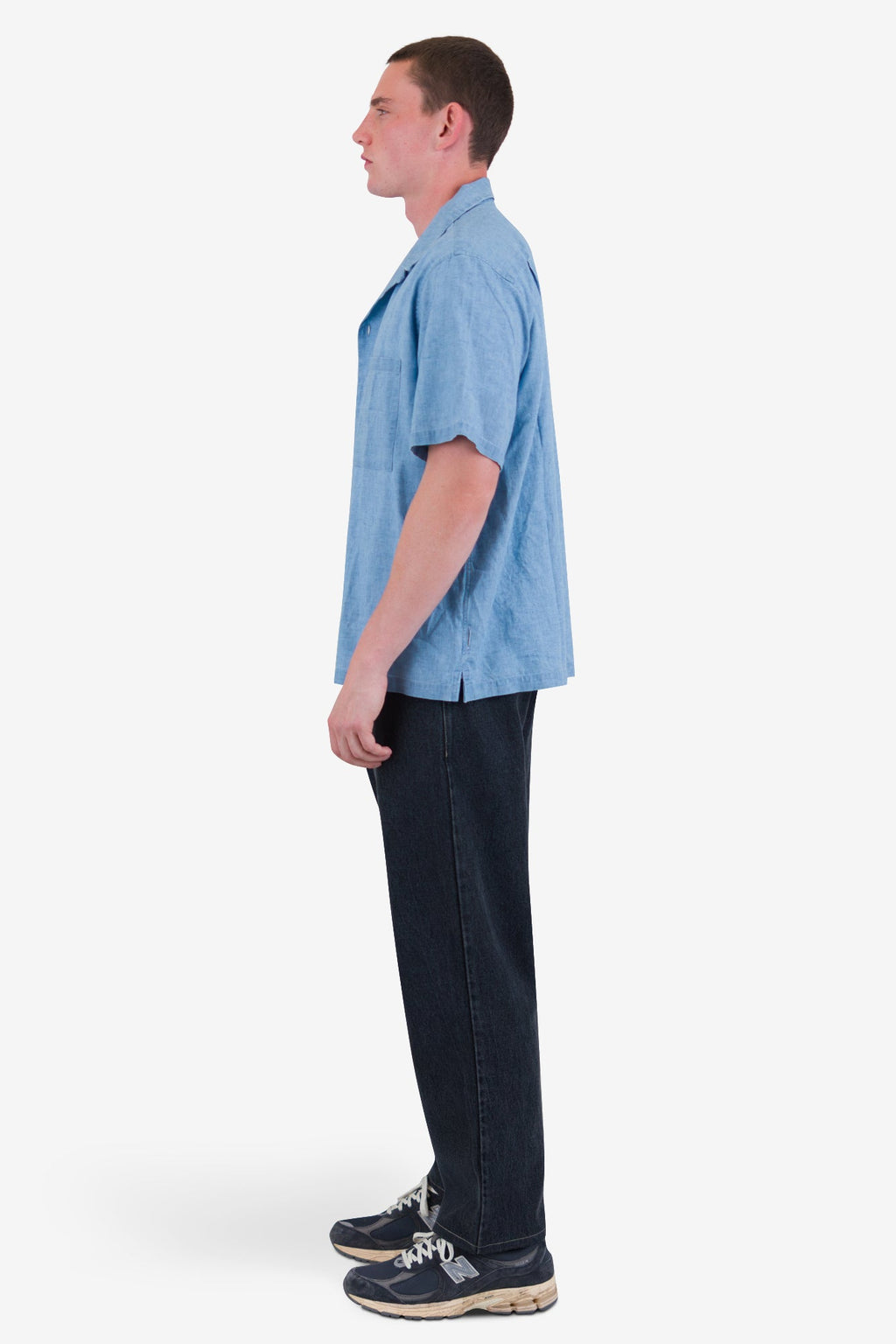Relaxed Soft Collar Shirt - Indigo Microcheck