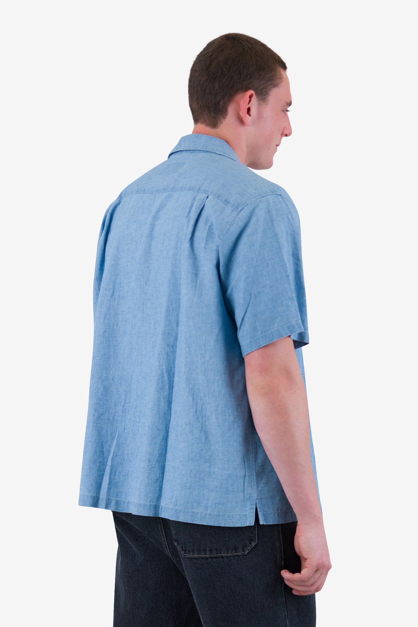 Relaxed Soft Collar Shirt - Indigo Microcheck