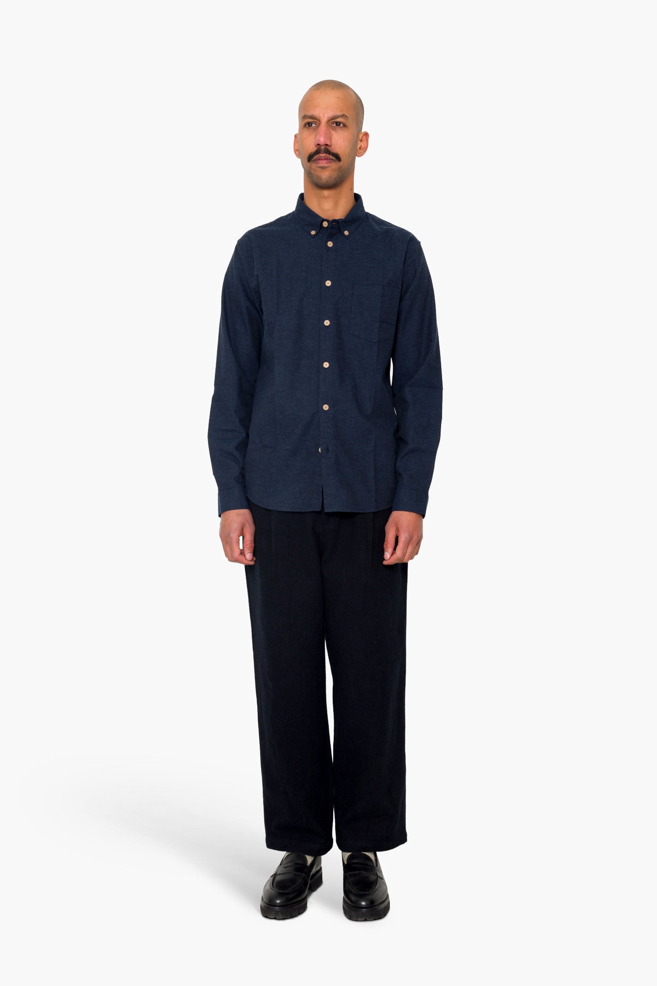 Relaxed Fit Shirt - Navy Melange Flannel