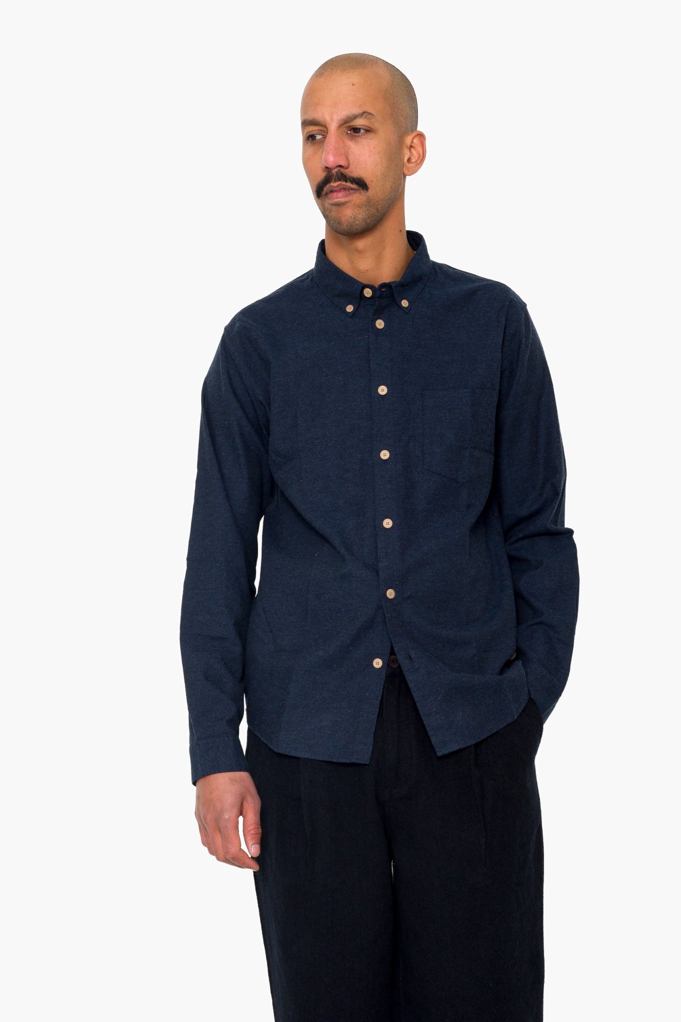 Relaxed Fit Shirt - Navy Melange Flannel