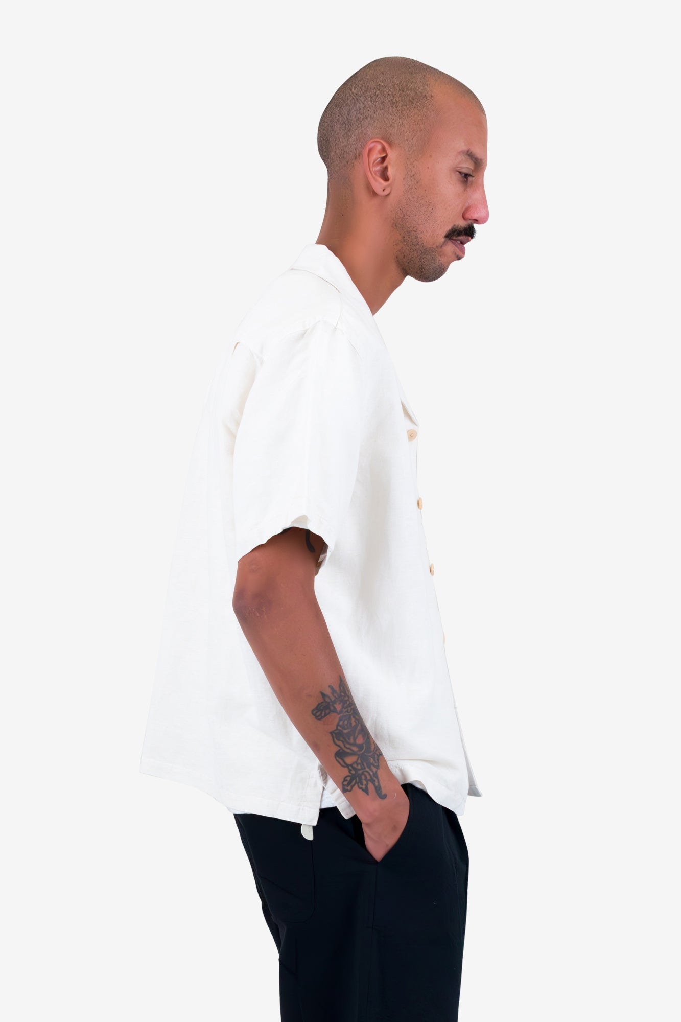 Relaxed Soft Collar Shirt - Ecru Track Embroidery