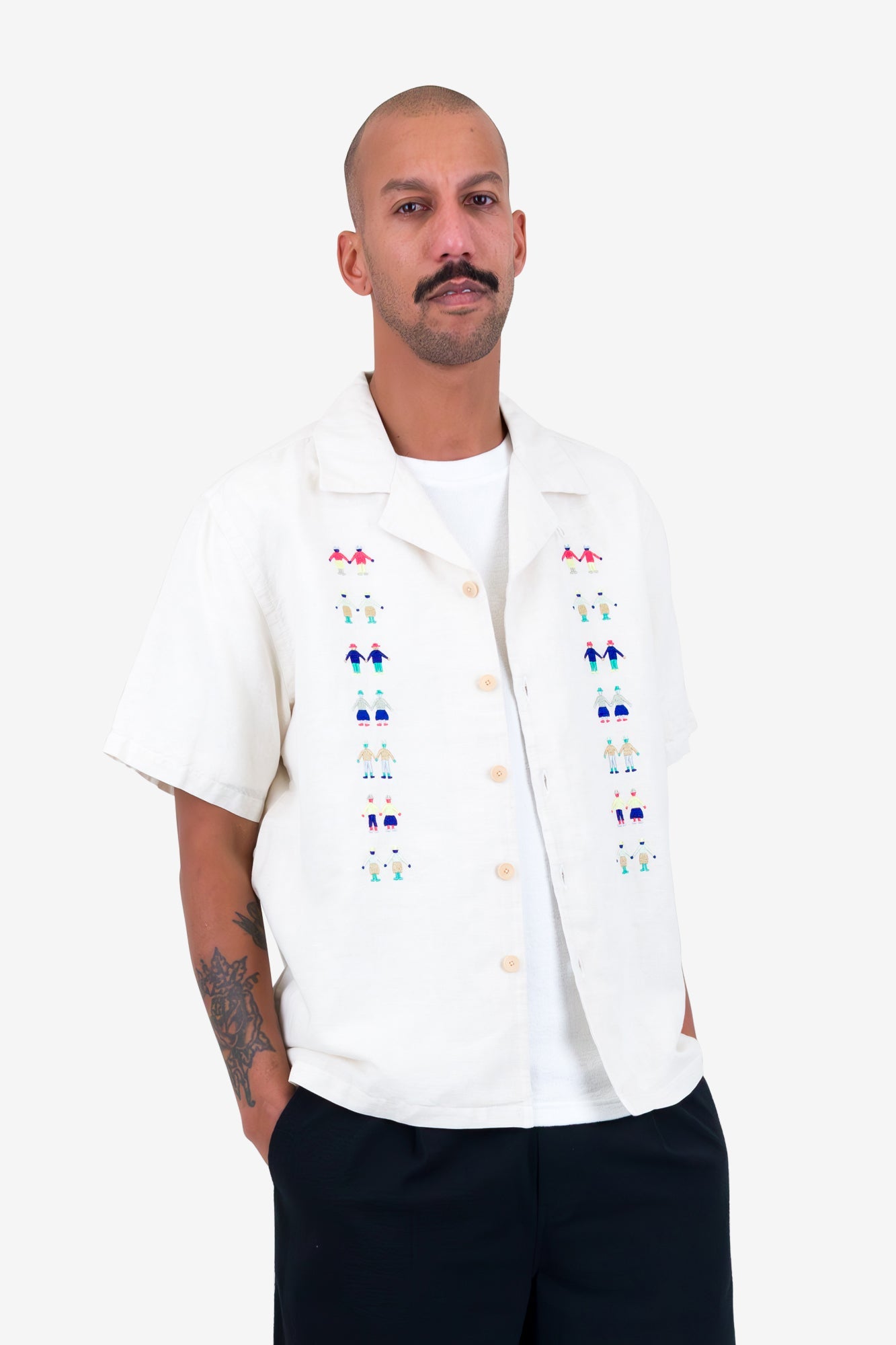 Relaxed Soft Collar Shirt - Ecru Track Embroidery