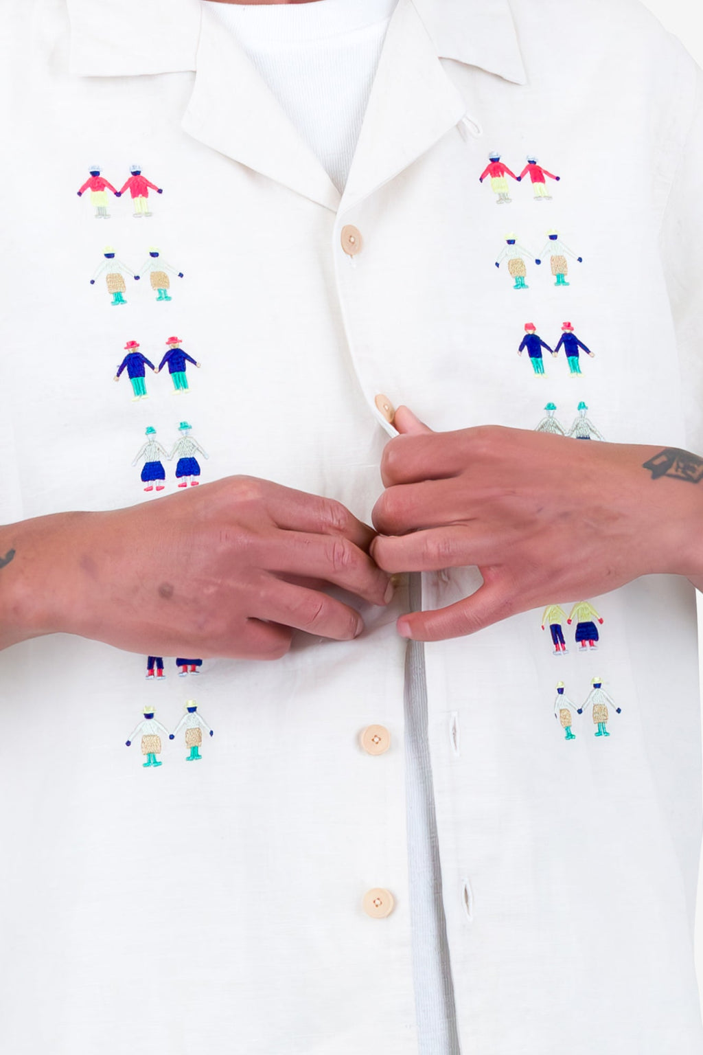 Relaxed Soft Collar Shirt - Ecru Track Embroidery