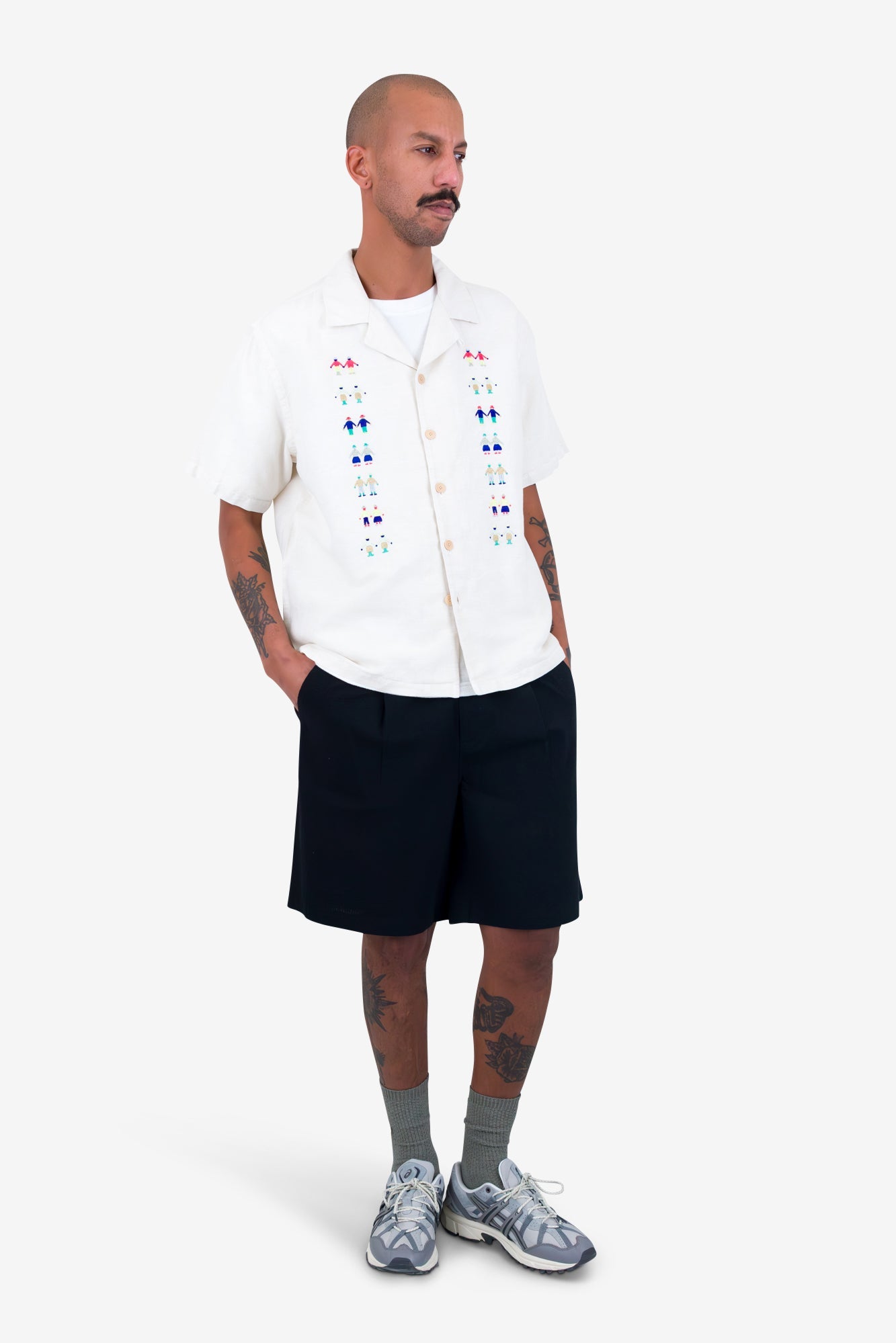 Relaxed Soft Collar Shirt - Ecru Track Embroidery