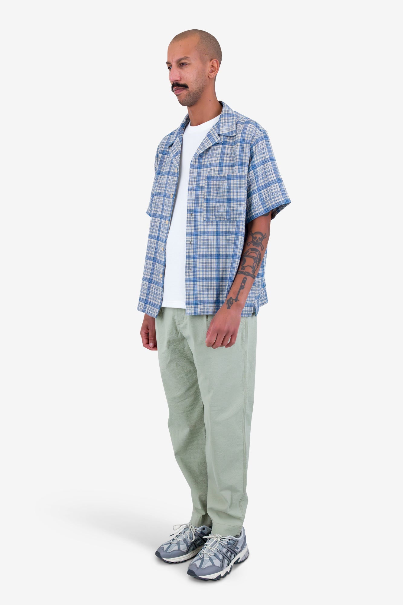 Relaxed Soft Collar Shirt - Stone Blue Open Weave Check