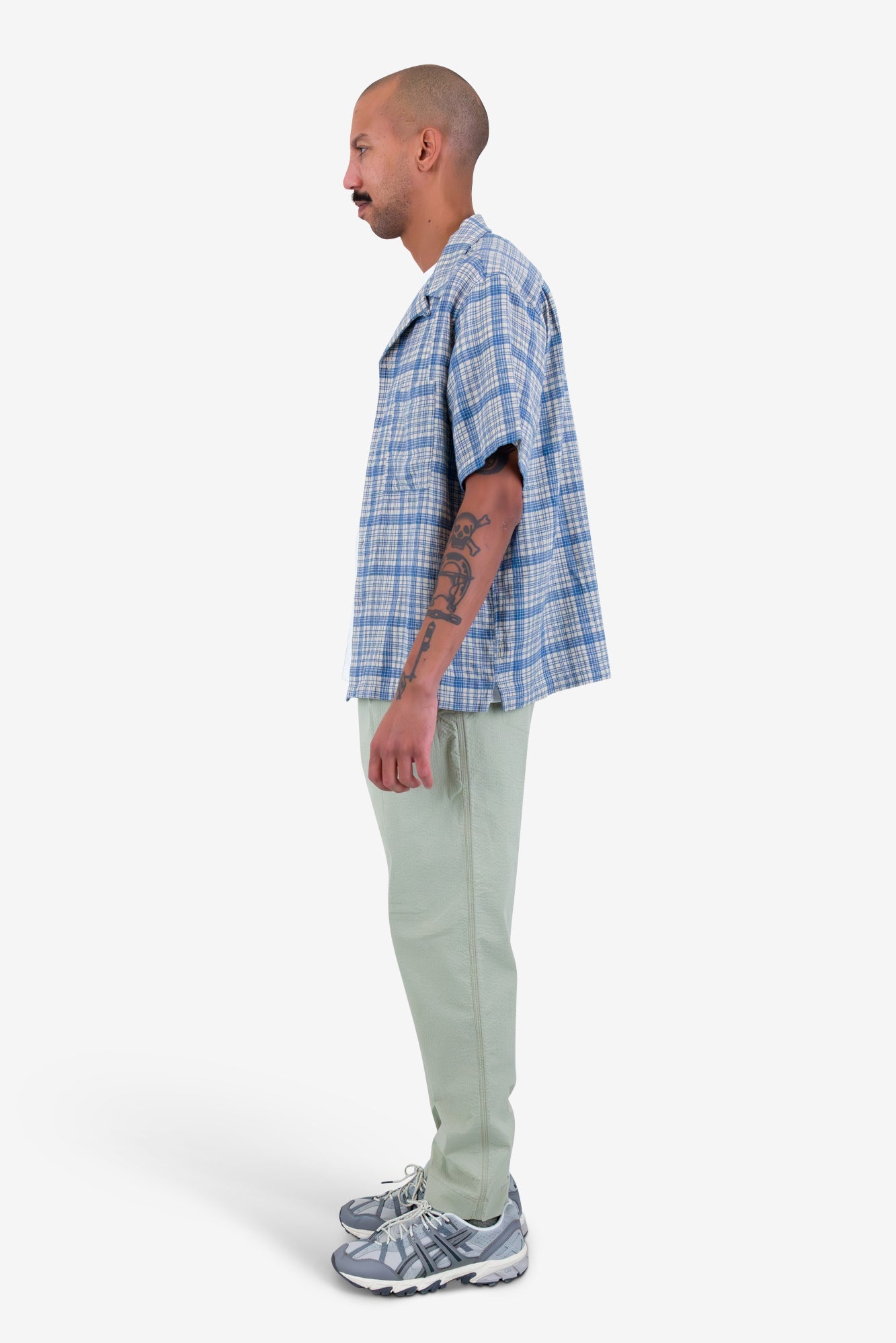Relaxed Soft Collar Shirt - Stone Blue Open Weave Check