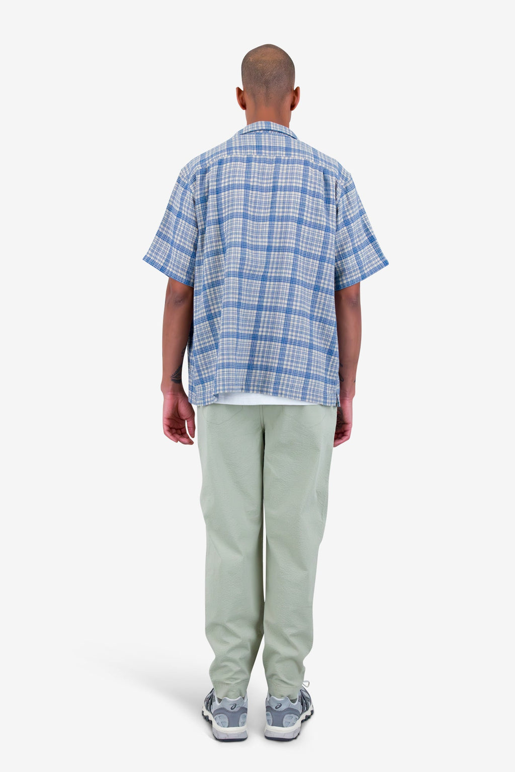Relaxed Soft Collar Shirt - Stone Blue Open Weave Check