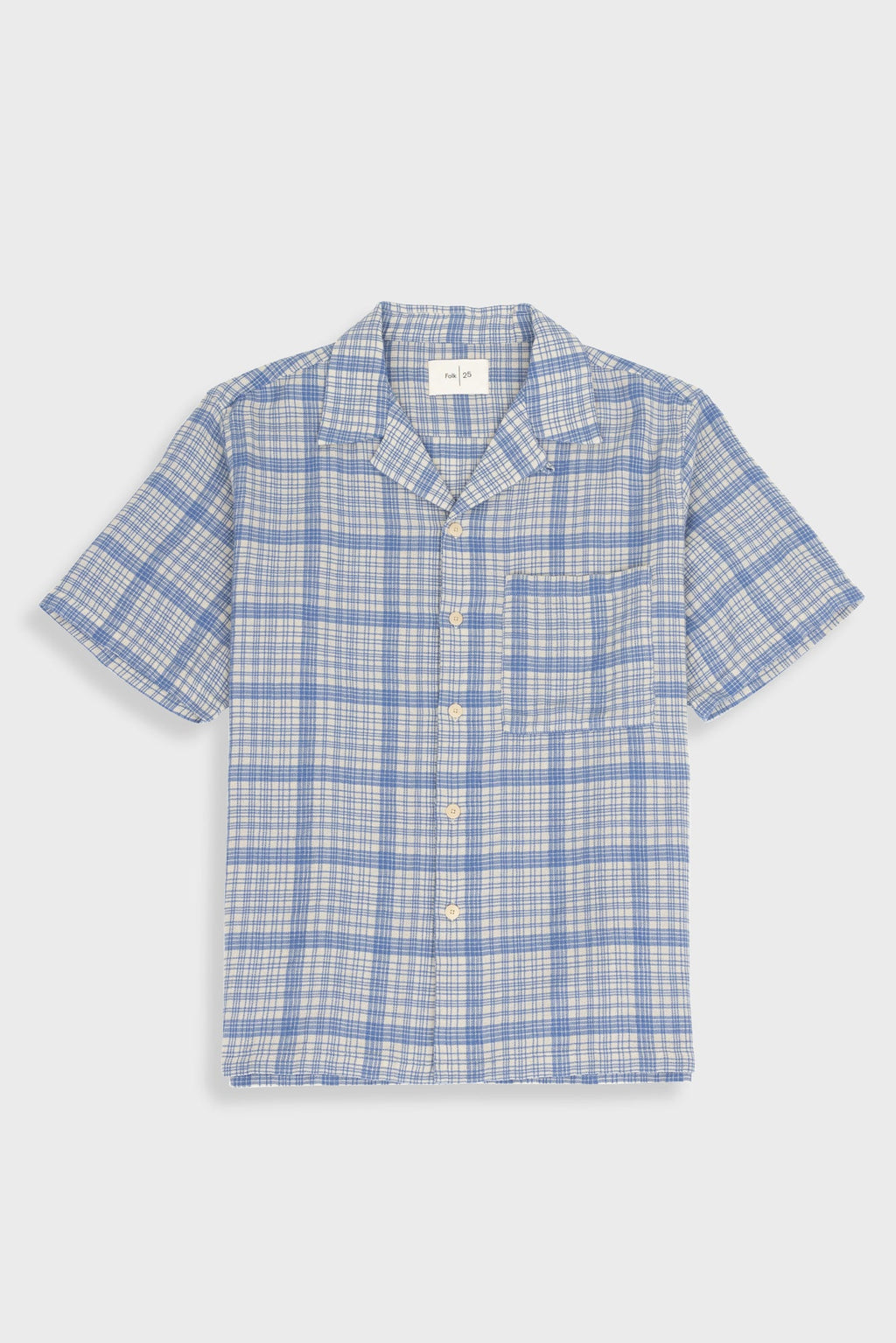 Relaxed Soft Collar Shirt - Stone Blue Open Weave Check