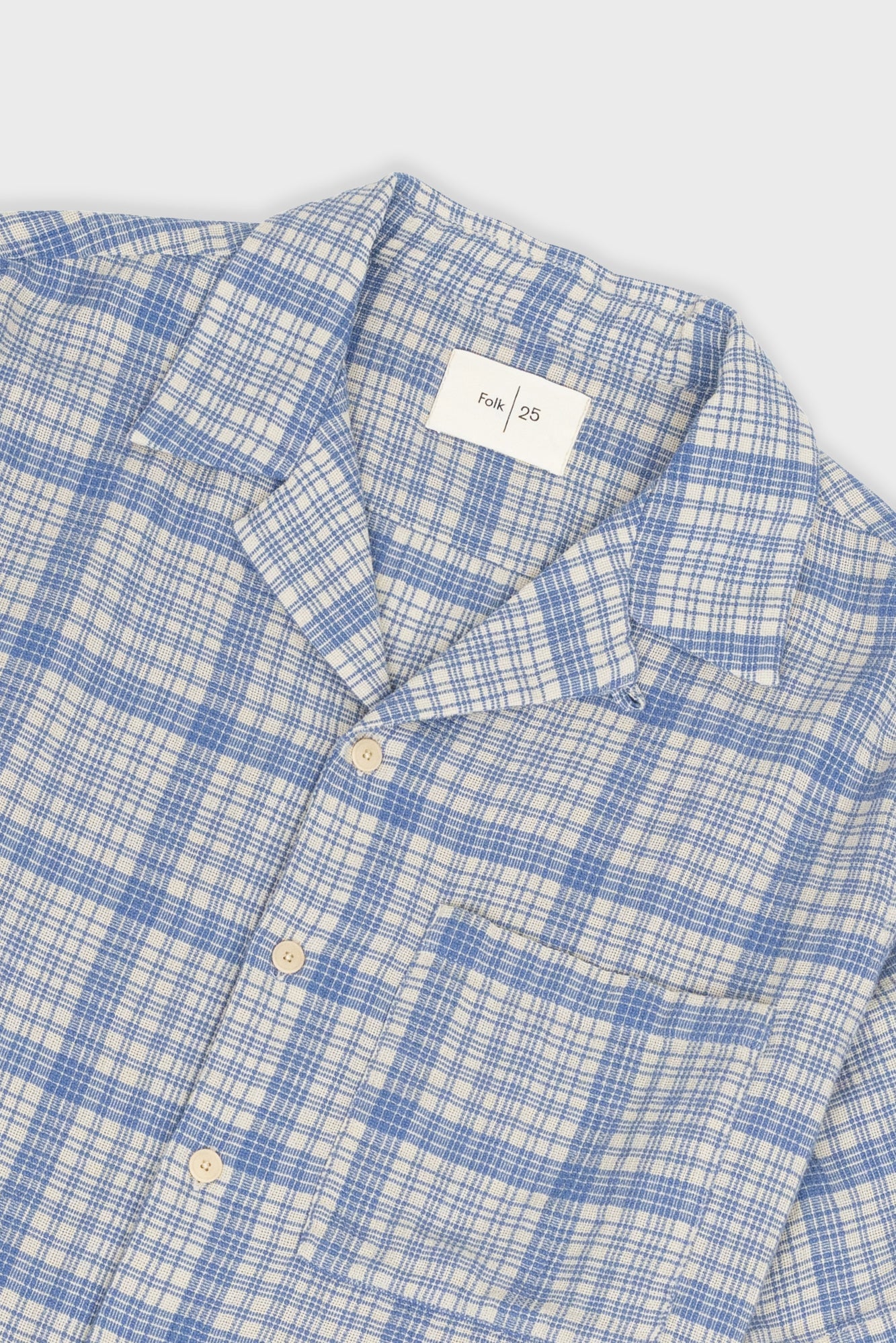 Relaxed Soft Collar Shirt - Stone Blue Open Weave Check