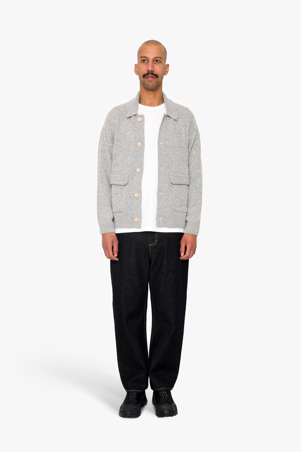 Rib Collared Cardigan - Silver Grey