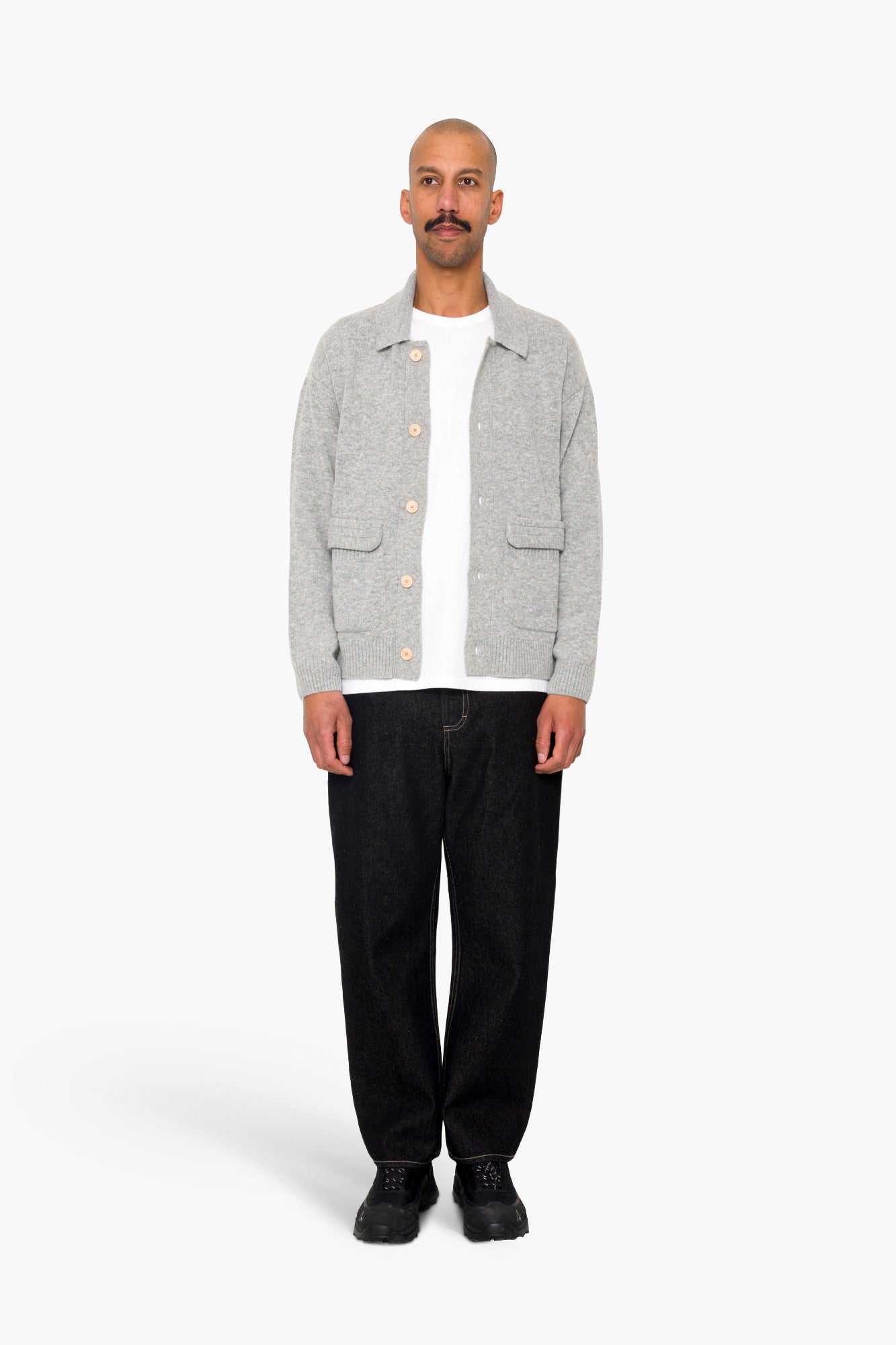 Rib Collared Cardigan - Silver Grey