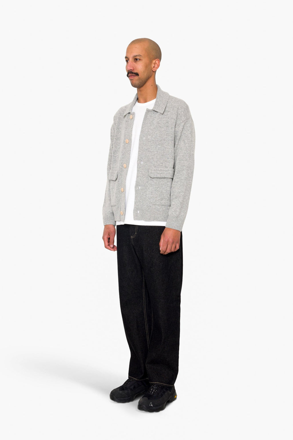 Rib Collared Cardigan - Silver Grey