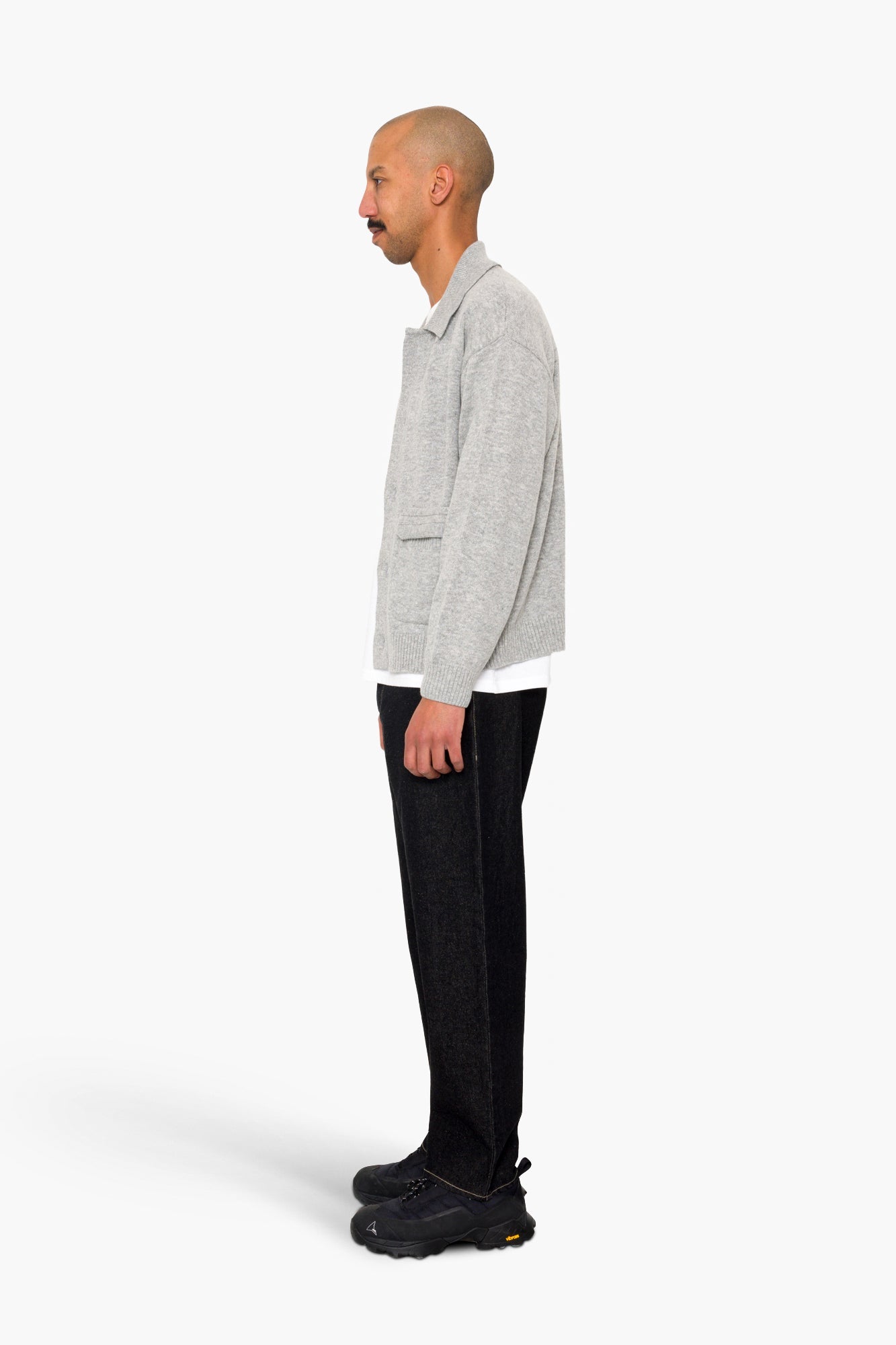 Rib Collared Cardigan - Silver Grey
