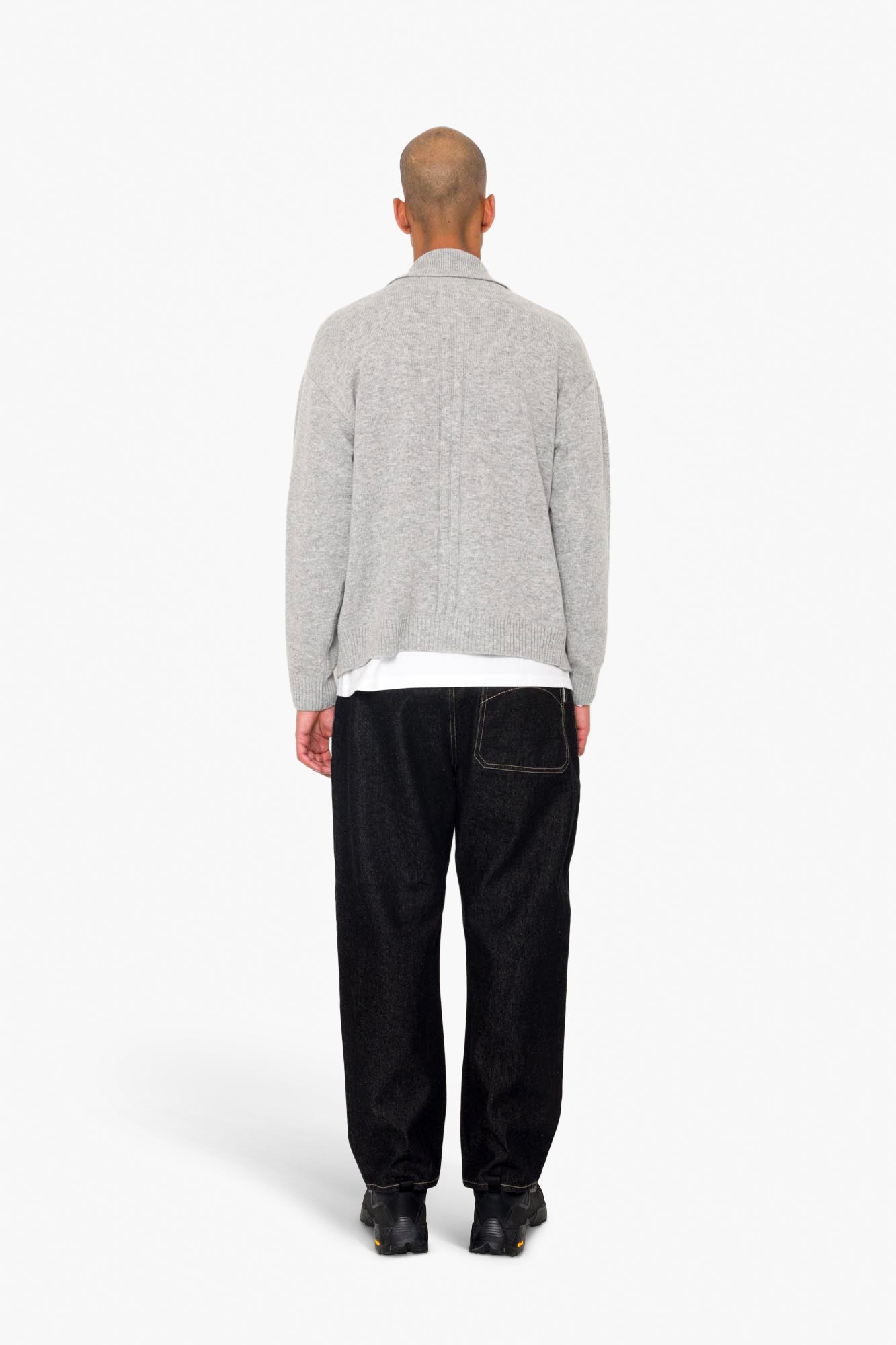 Rib Collared Cardigan - Silver Grey