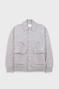 Rib Collared Cardigan - Silver Grey