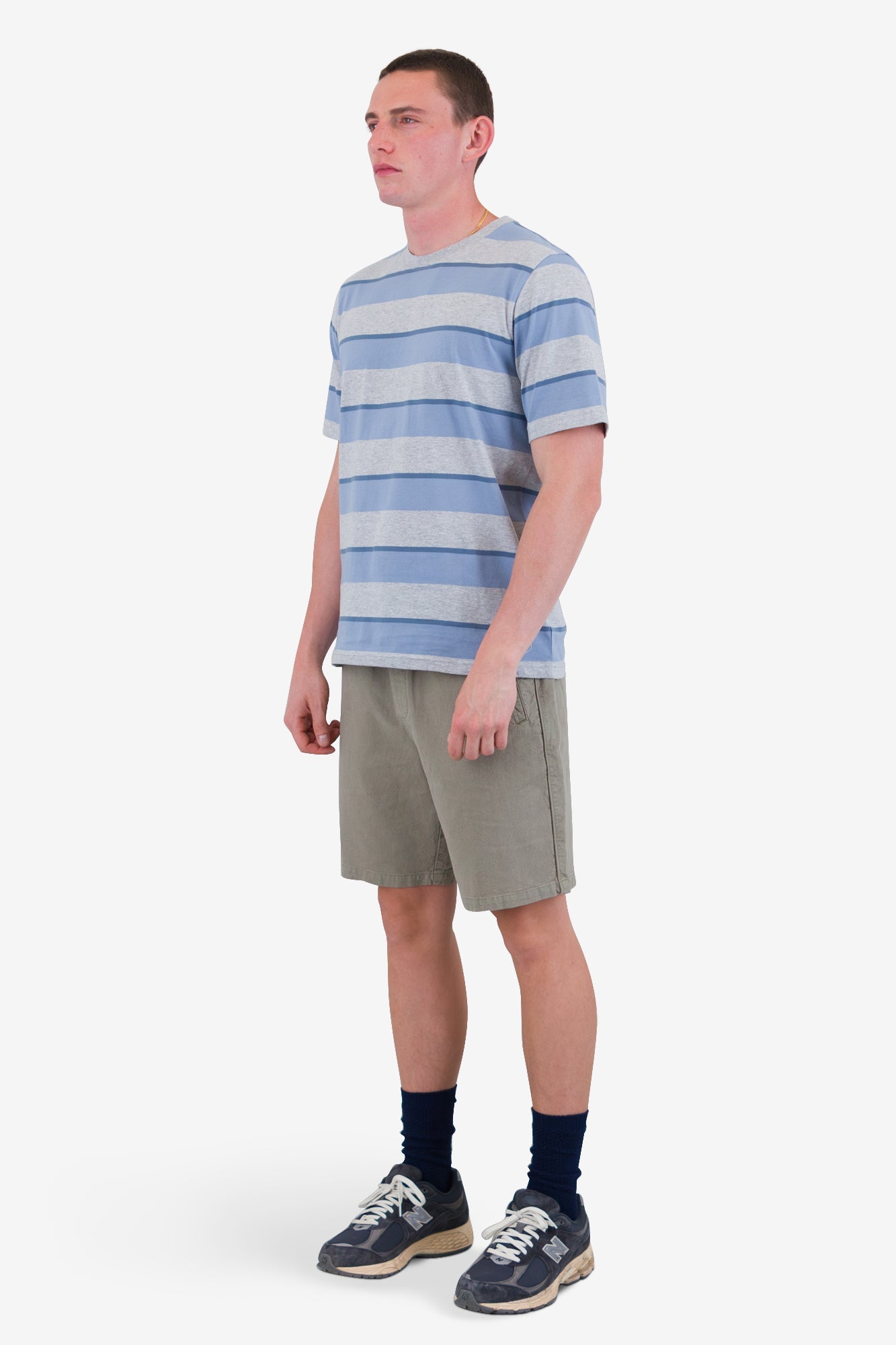 Shadow Stripe T-Shirt - Soft Blue Melange