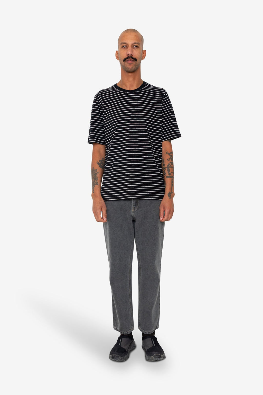 Short Sleeve Textured Striped T-Shirt - Black / Ecru