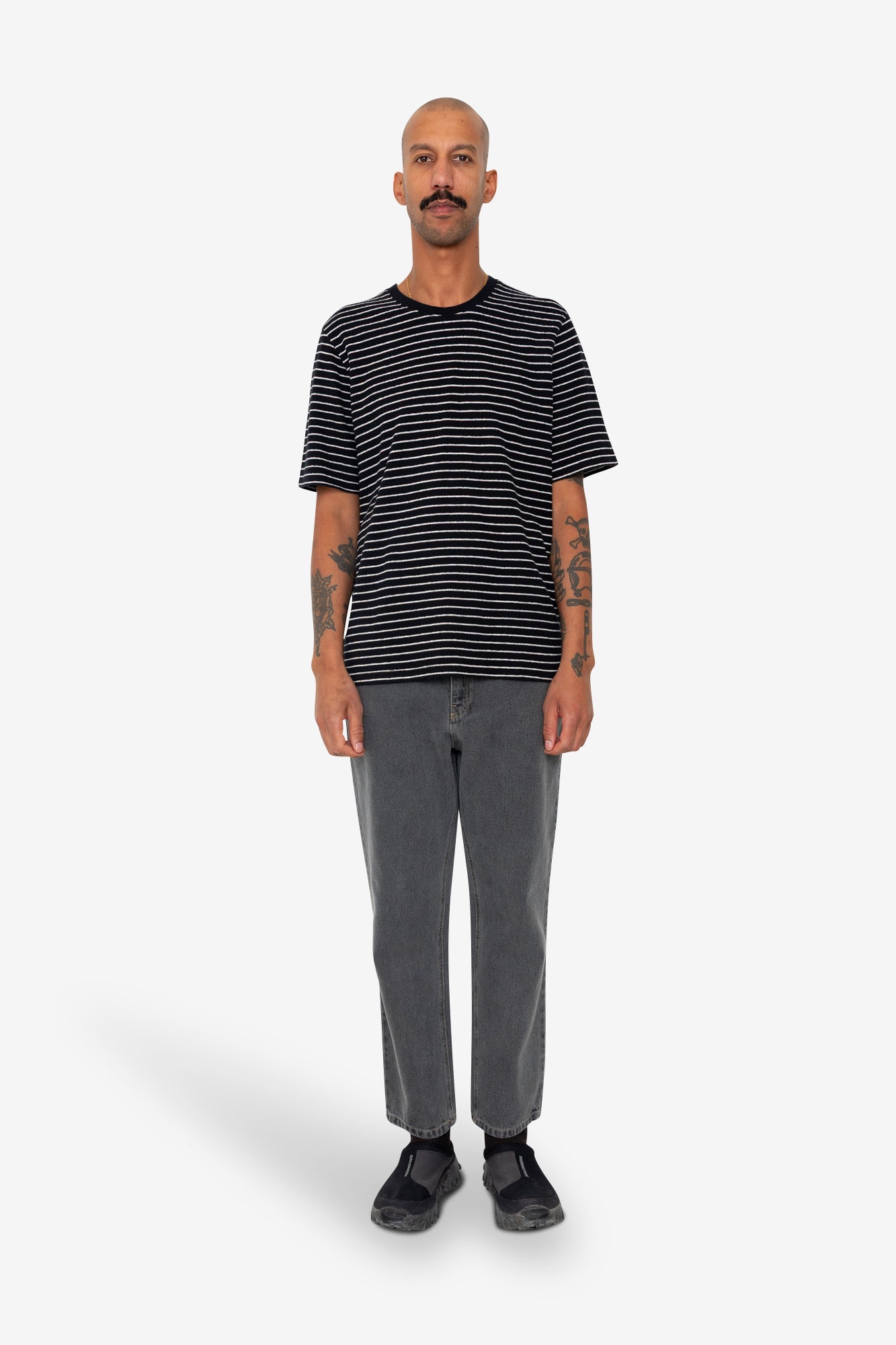Short Sleeve Textured Striped T-Shirt - Black / Ecru