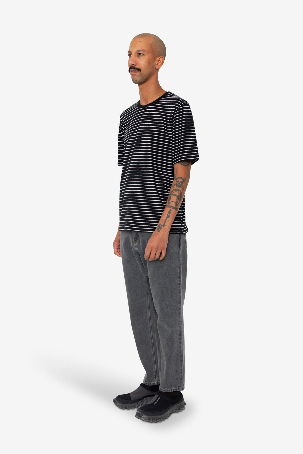 Short Sleeve Textured Striped T-Shirt - Black / Ecru