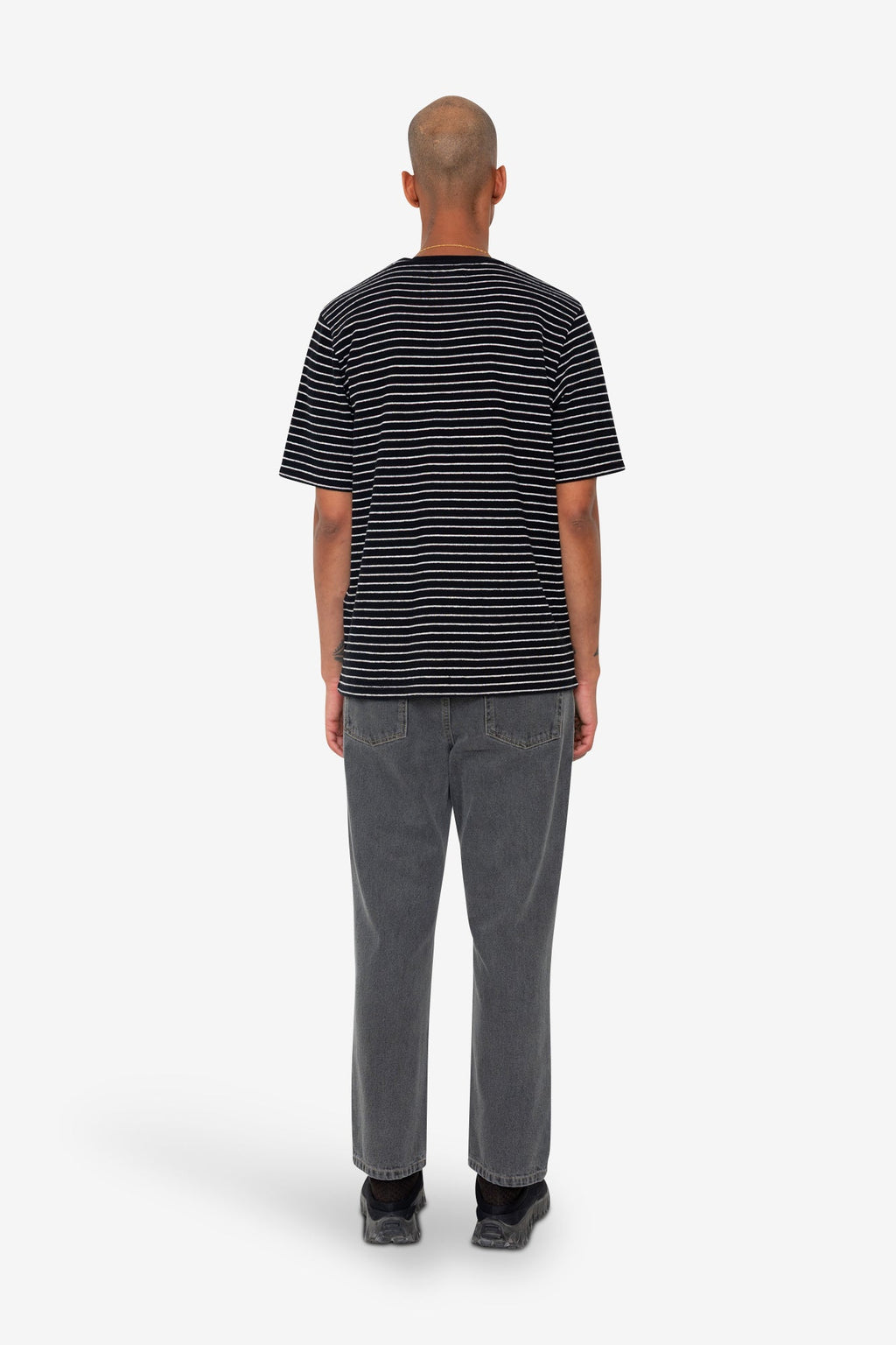 Short Sleeve Textured Striped T-Shirt - Black / Ecru