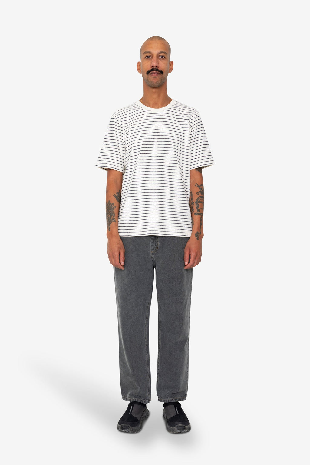 Short Sleeve Textured Striped T-Shirt - Ecru Navy