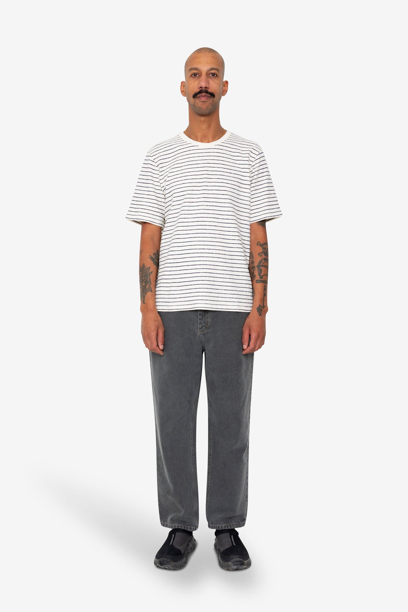 Short Sleeve Textured Striped T-Shirt - Ecru Navy