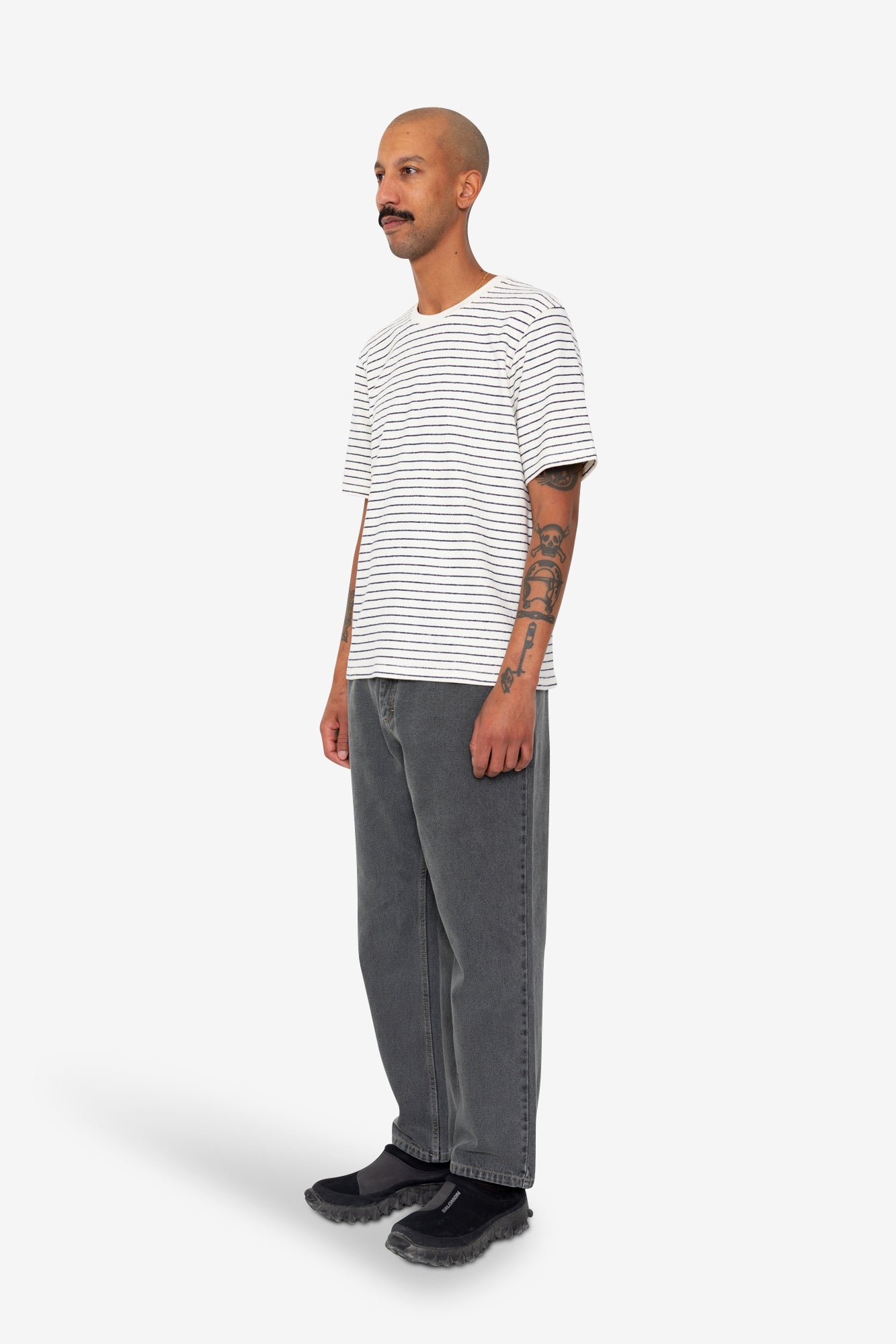 Short Sleeve Textured Striped T-Shirt - Ecru Navy