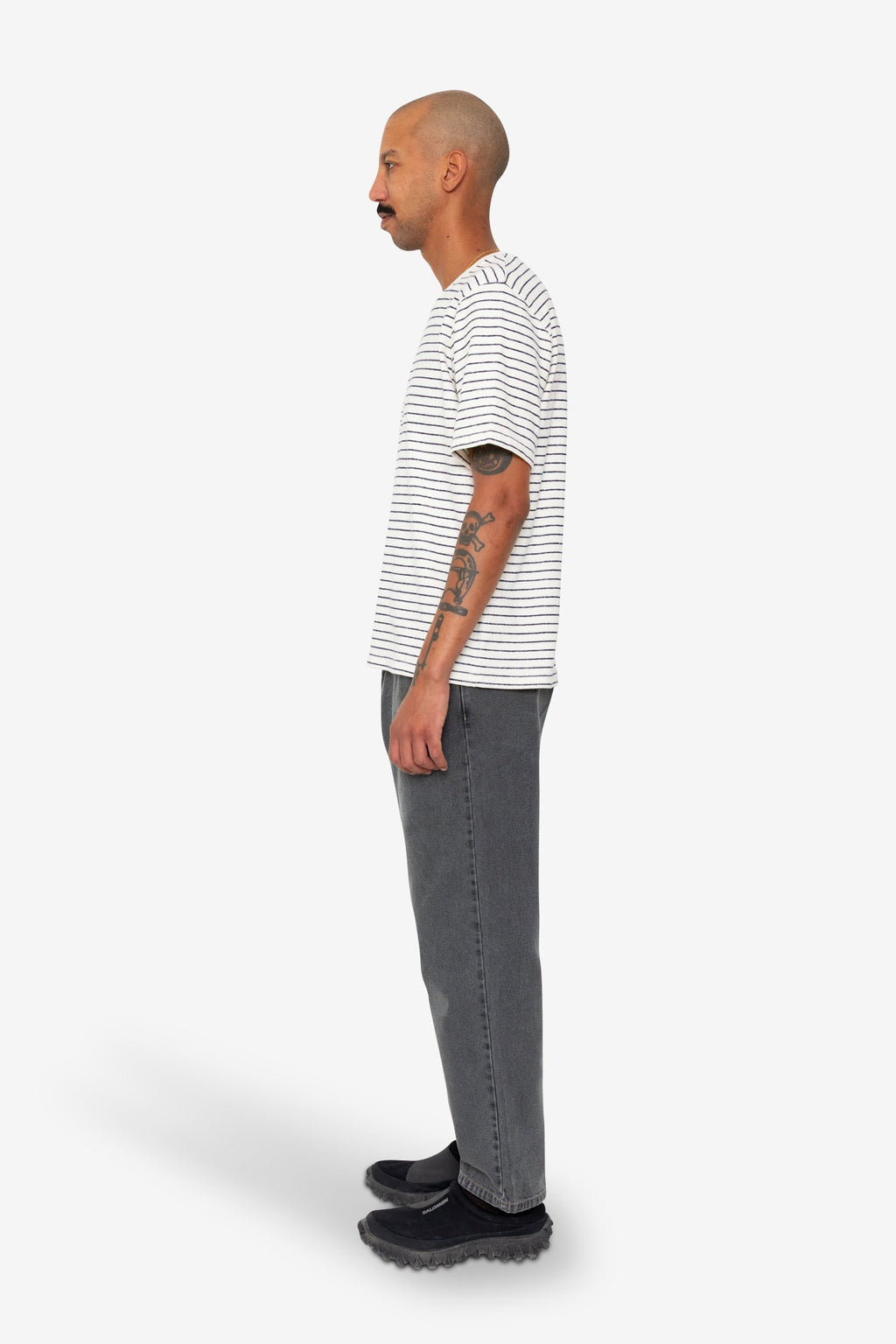 Short Sleeve Textured Striped T-Shirt - Ecru Navy