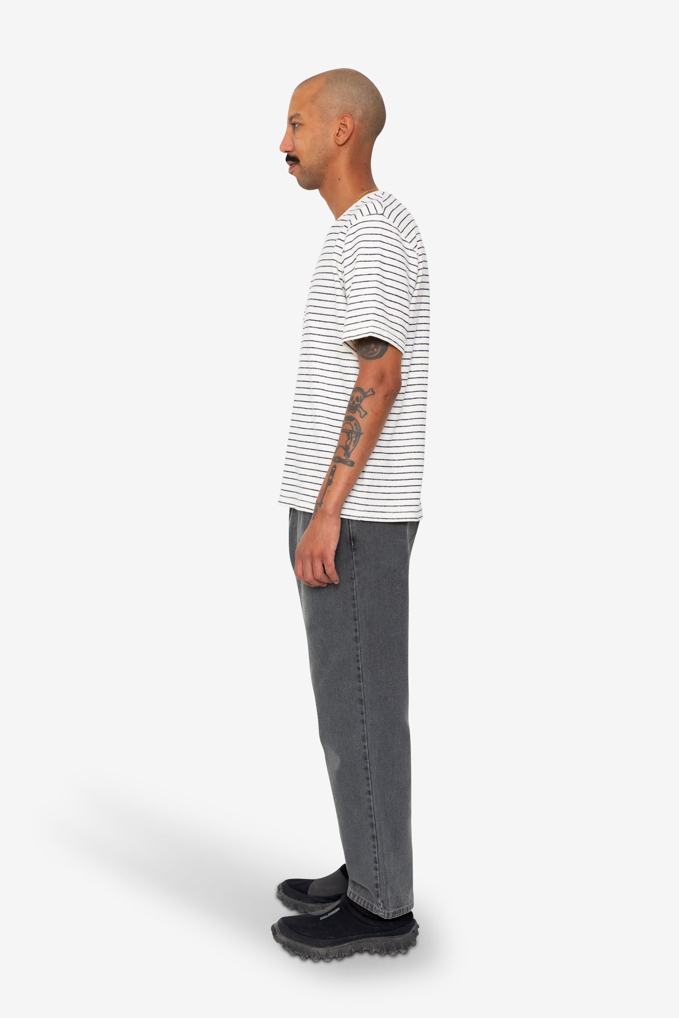 Short Sleeve Textured Striped T-Shirt - Ecru Navy