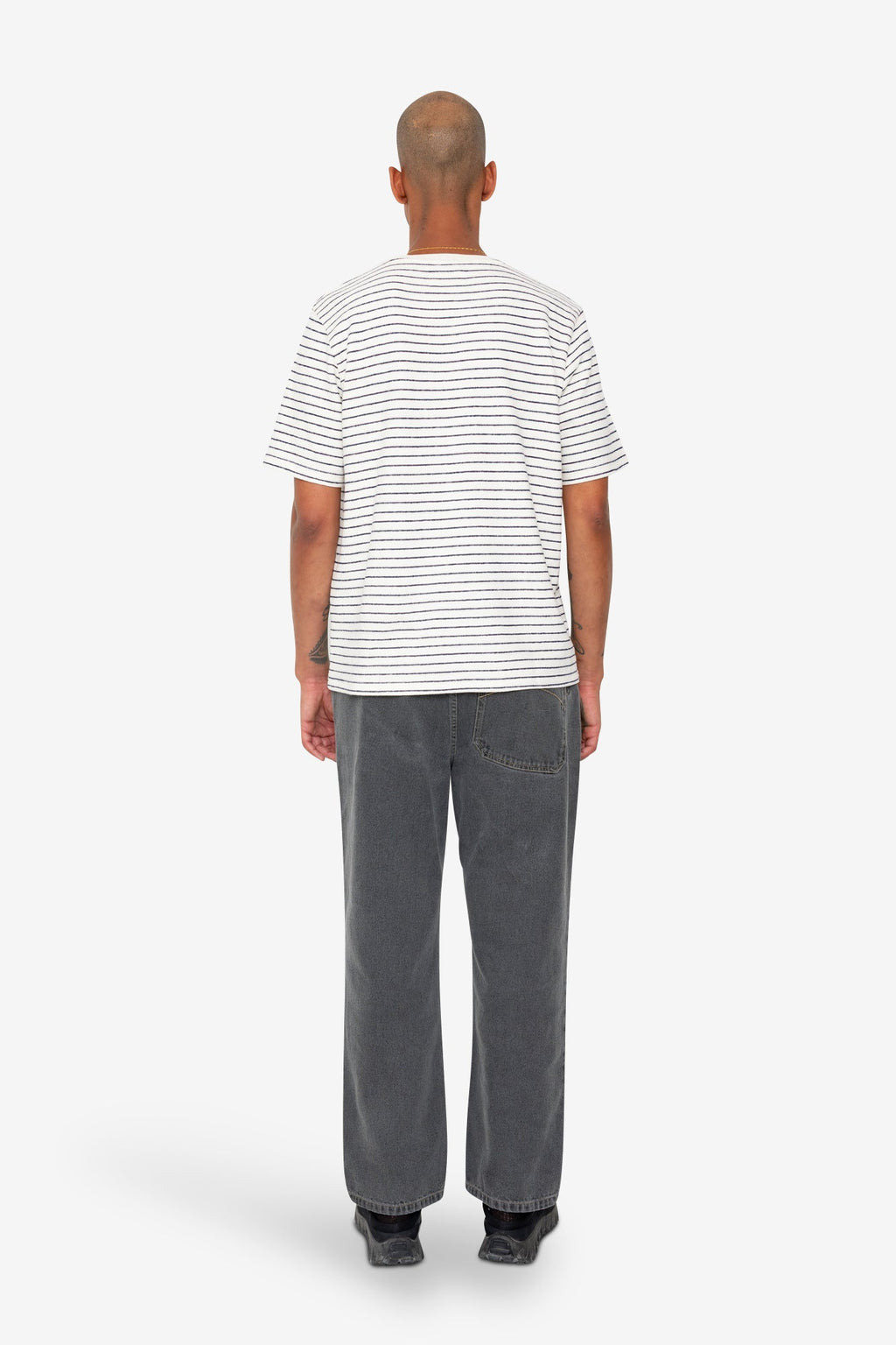 Short Sleeve Textured Striped T-Shirt - Ecru Navy