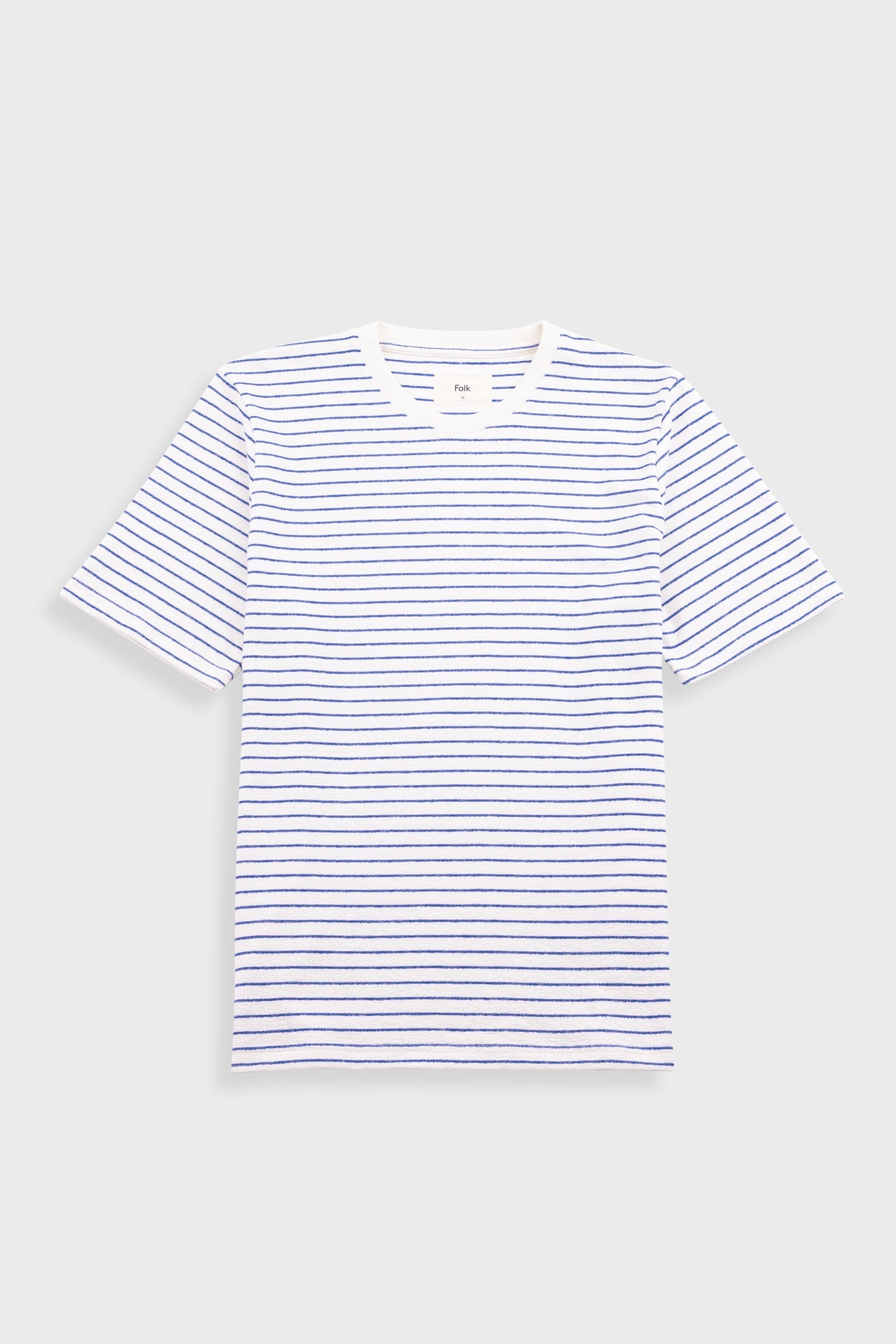 Short Sleeve Textured Striped T-Shirt - Ecru / Bright Blue