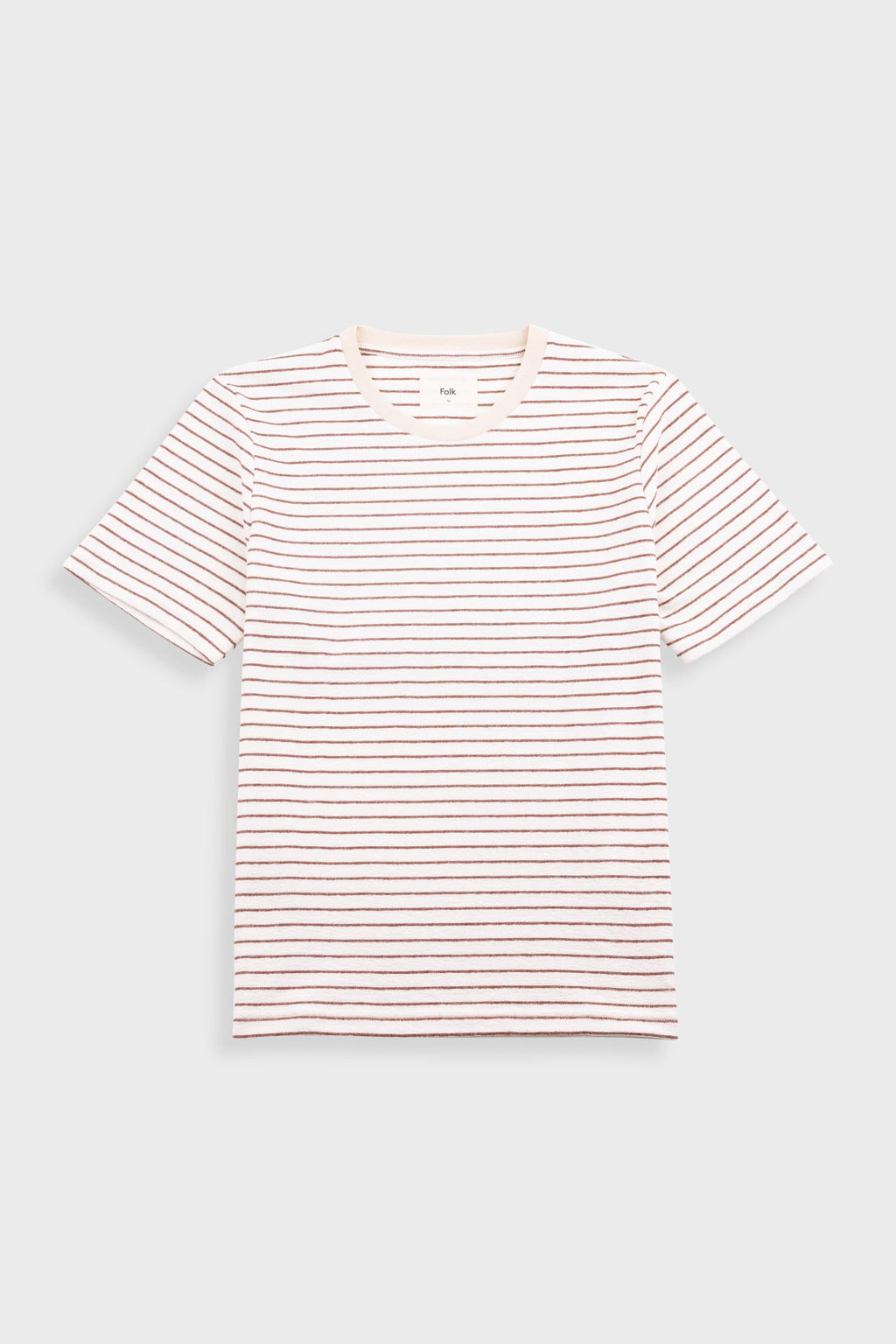 Short Sleeve Textured Striped T-Shirt - Ecru / Burnt Red