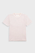Short Sleeve Textured Striped T-Shirt - Ecru / Burnt Red