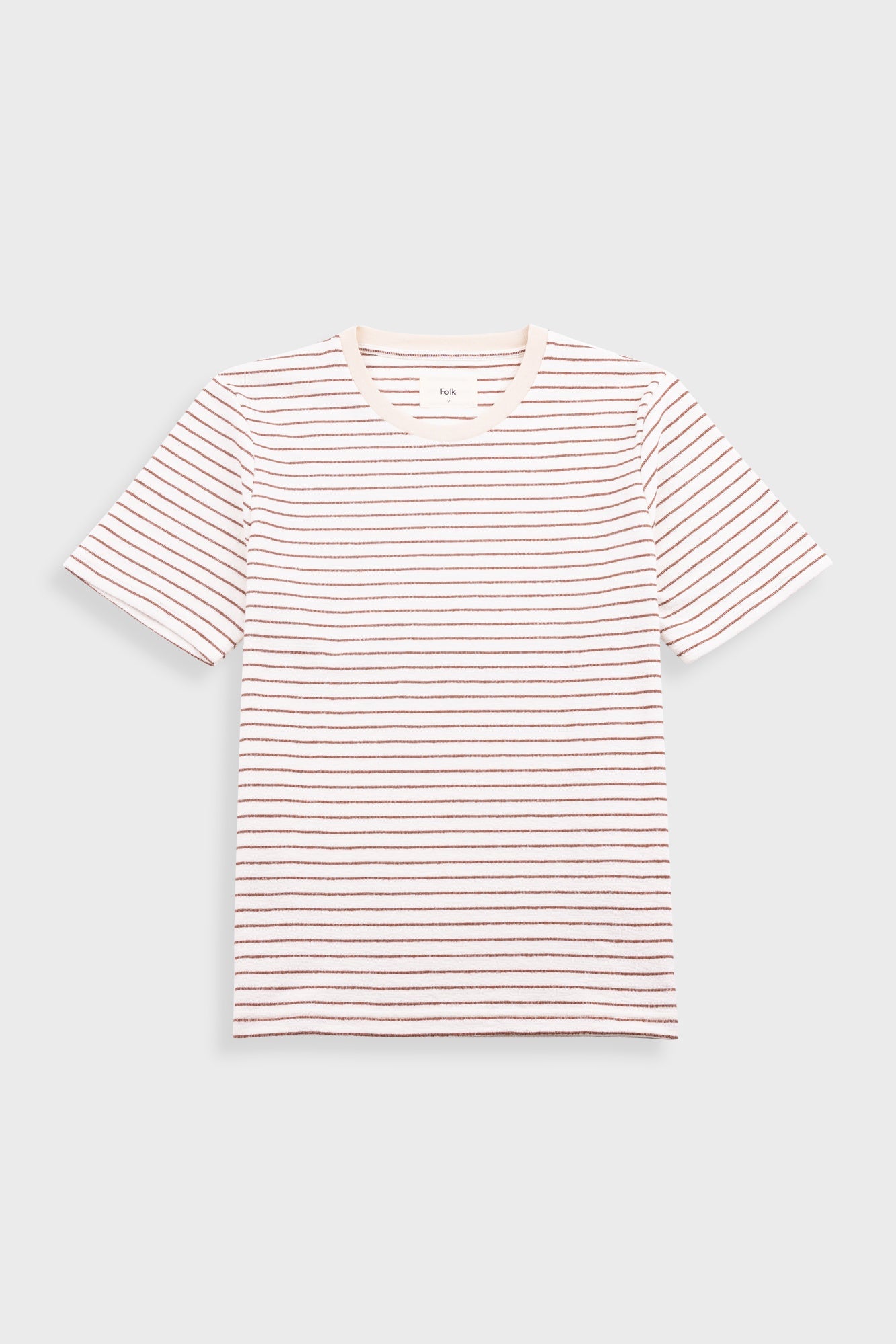 Short Sleeve Textured Striped T-Shirt - Ecru / Burnt Red