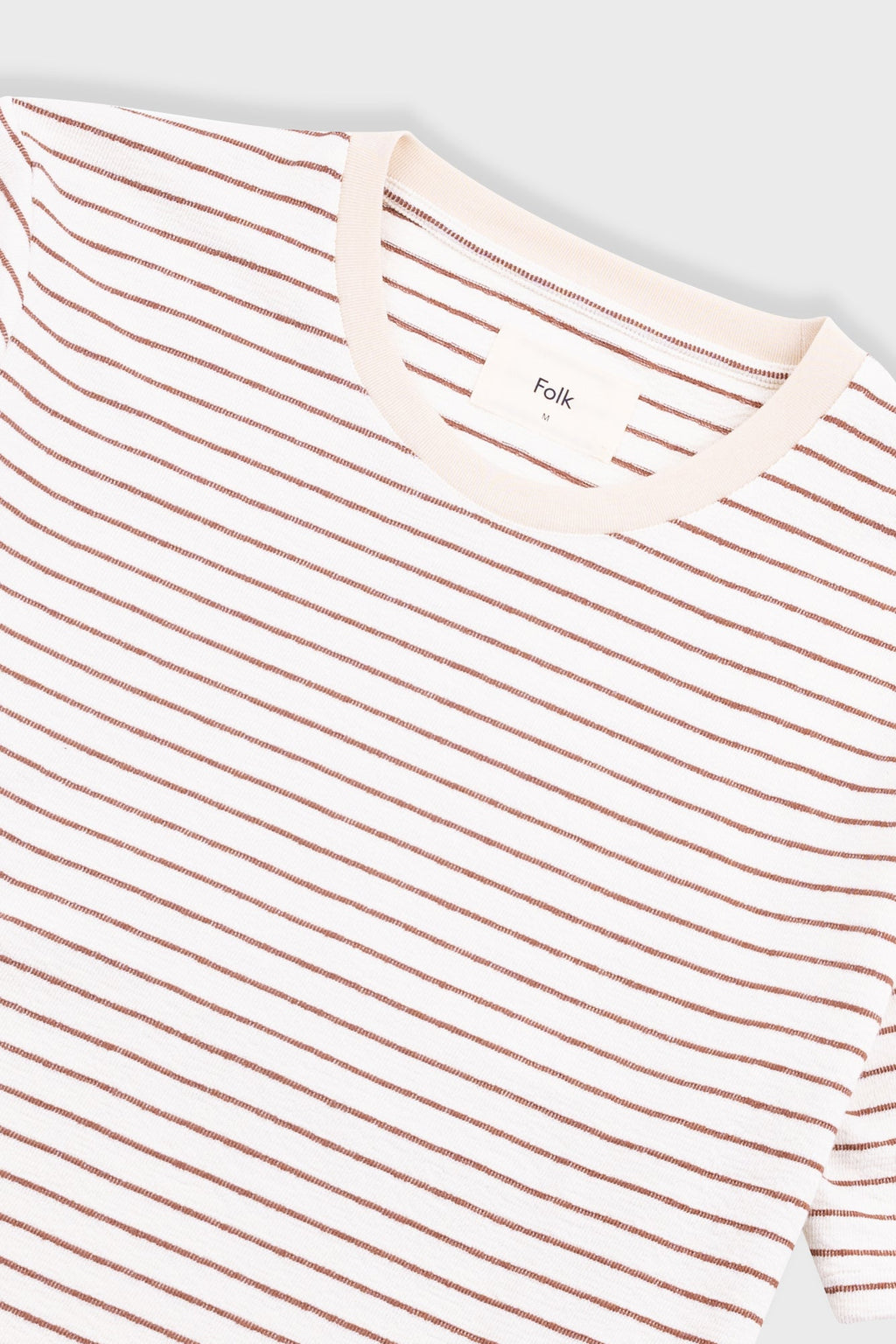 Short Sleeve Textured Striped T-Shirt - Ecru / Burnt Red