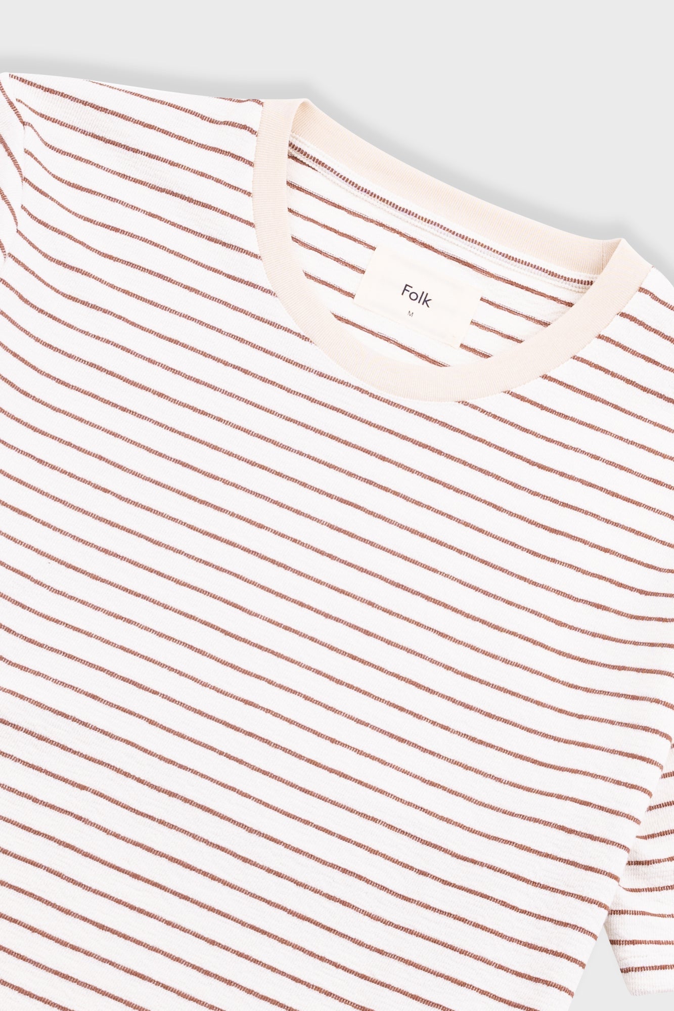 Short Sleeve Textured Striped T-Shirt - Ecru / Burnt Red