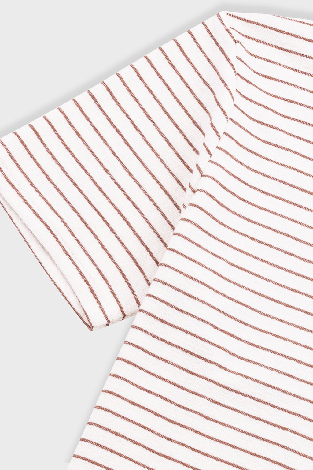 Short Sleeve Textured Striped T-Shirt - Ecru / Burnt Red
