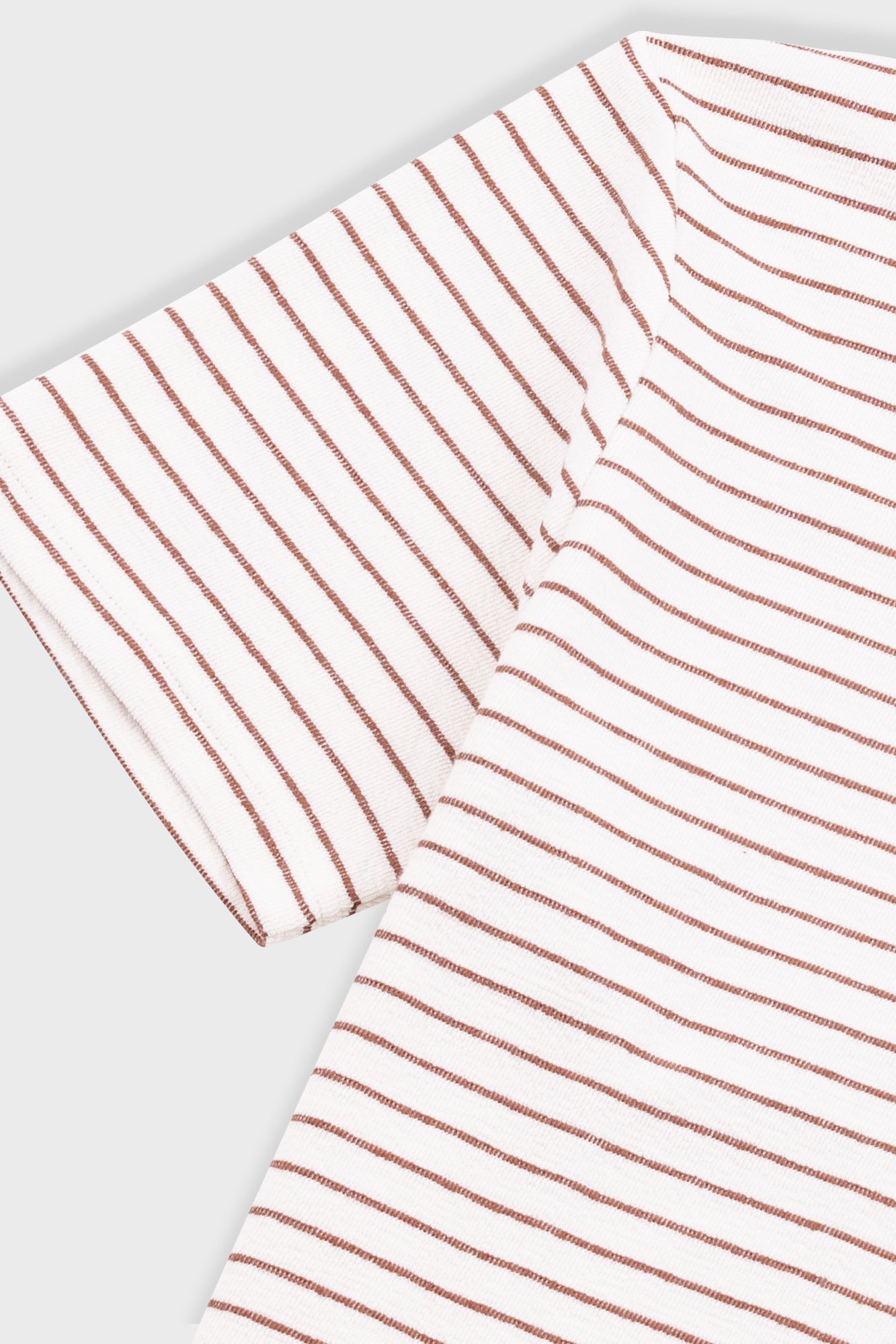 Short Sleeve Textured Striped T-Shirt - Ecru / Burnt Red