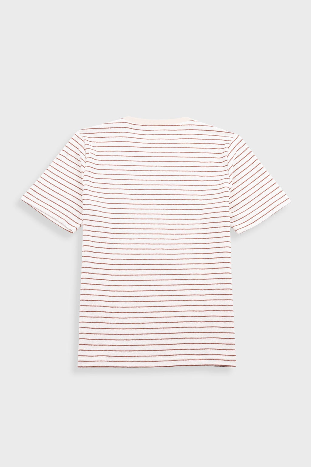 Short Sleeve Textured Striped T-Shirt - Ecru / Burnt Red