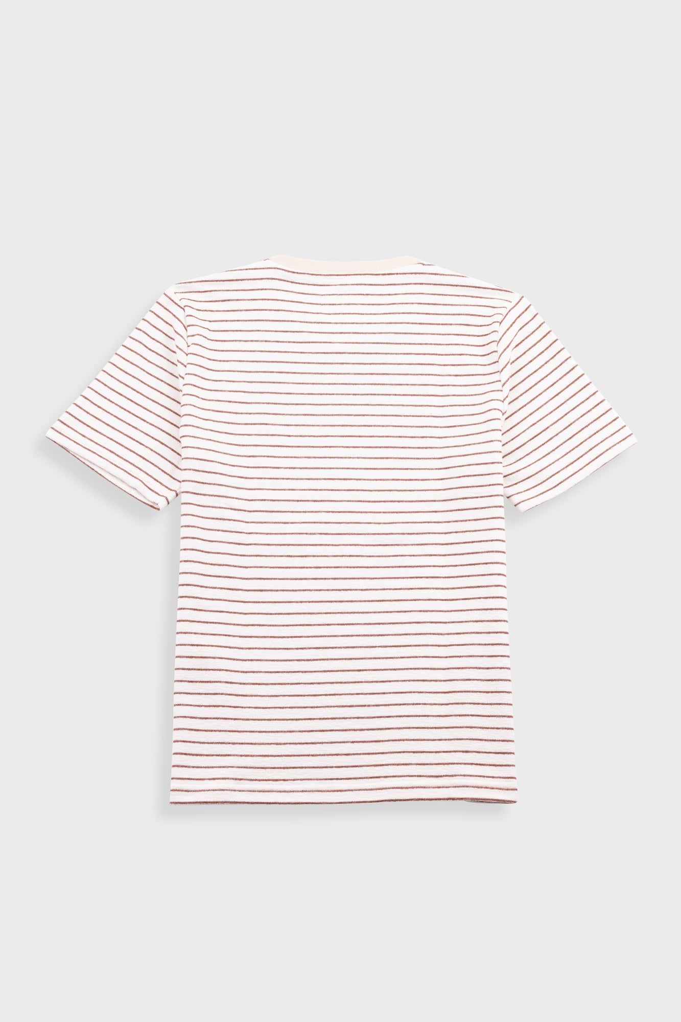 Short Sleeve Textured Striped T-Shirt - Ecru / Burnt Red
