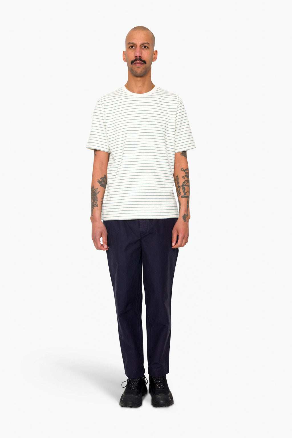 Short Sleeve Textured Stripe T-Shirt - Ecru / Misty Green