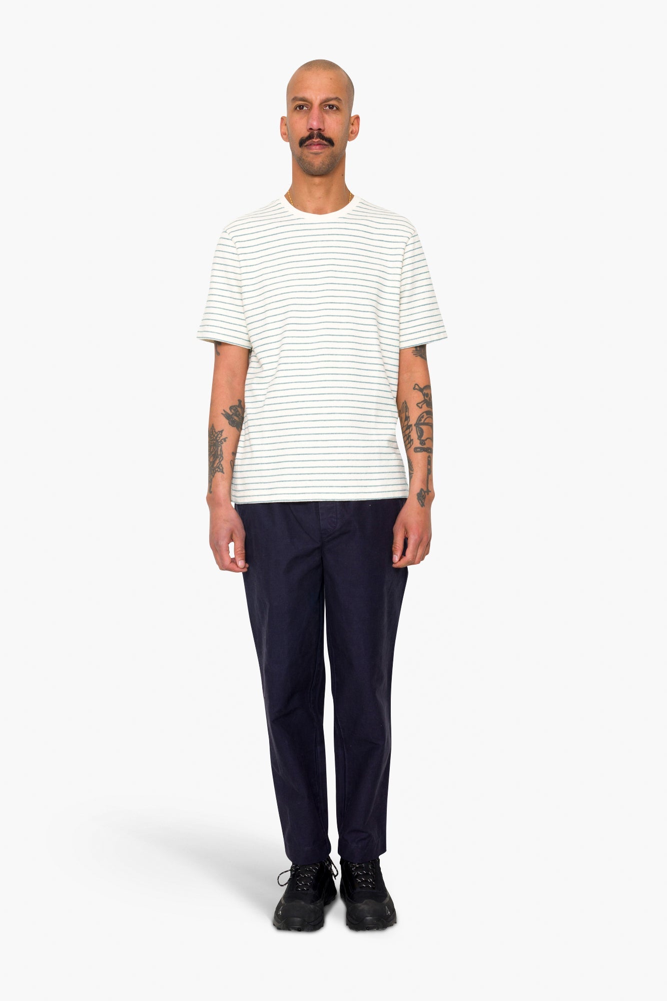 Short Sleeve Textured Stripe T-Shirt - Ecru / Misty Green