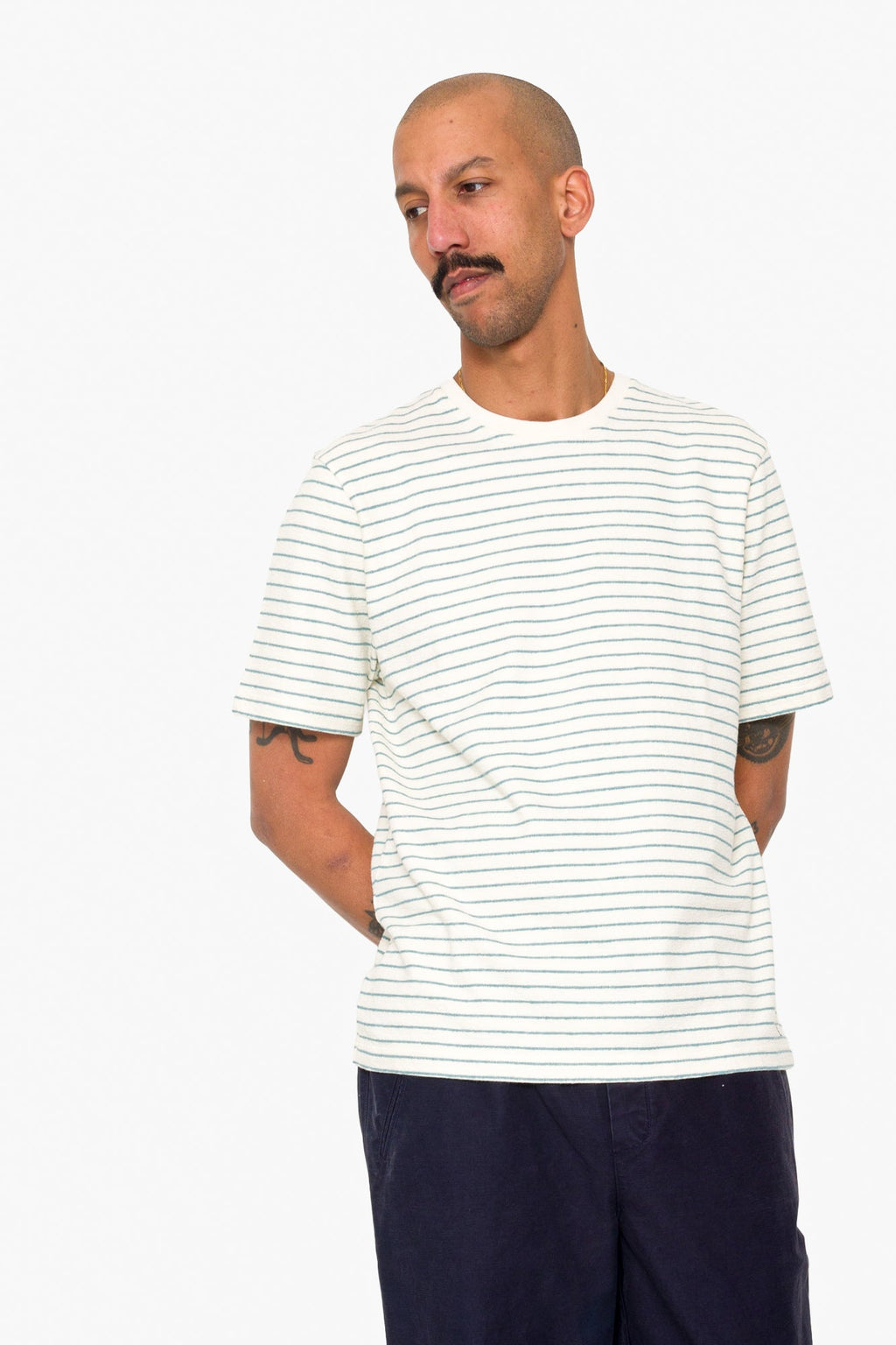 Short Sleeve Textured Stripe T-Shirt - Ecru / Misty Green